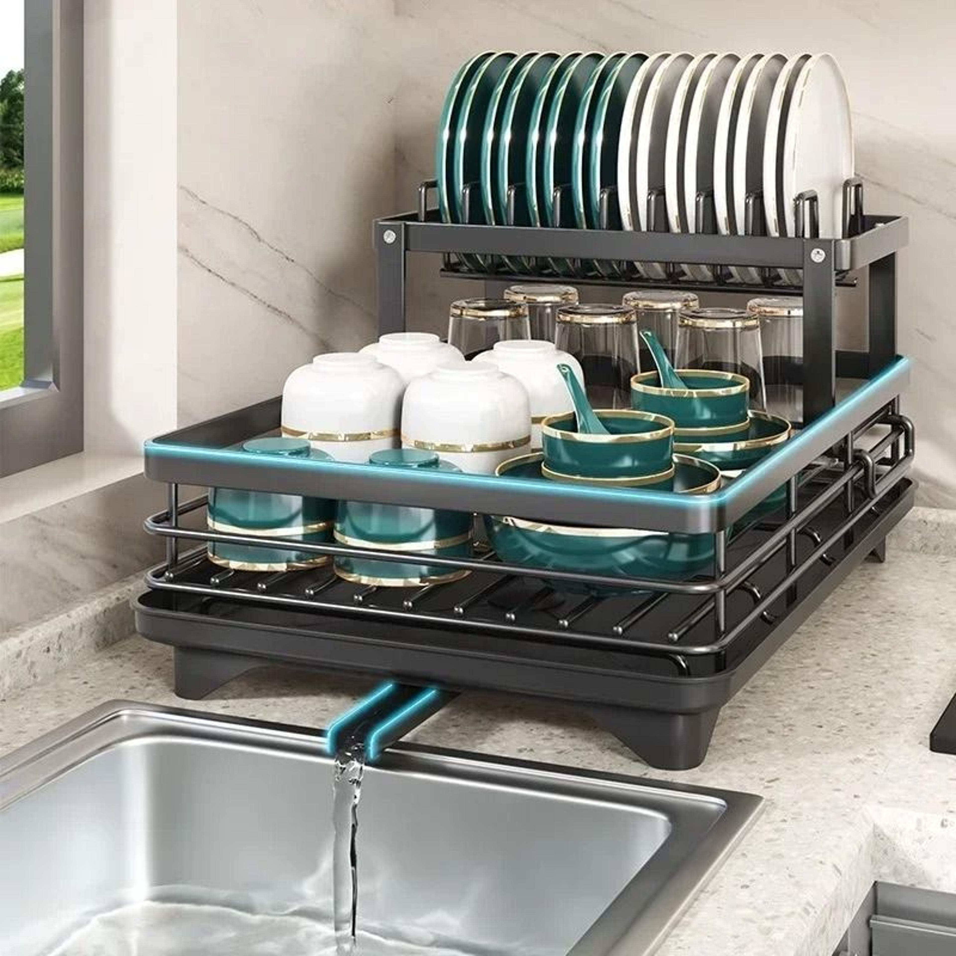 carbon steel dish drain rack with drain board for kitchen counter