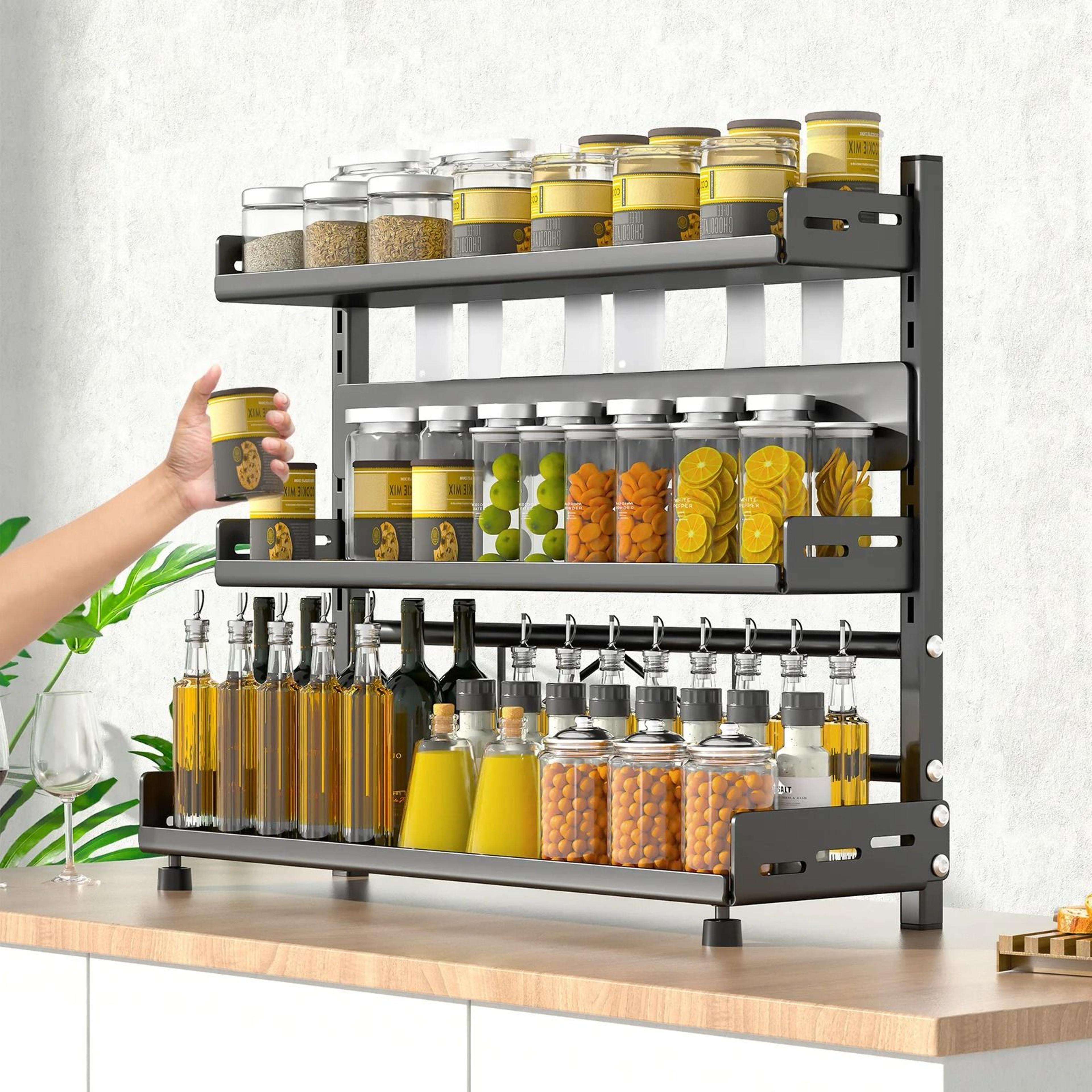 adjustable 3 tier spice rack for countertop cabinet and pantry storage