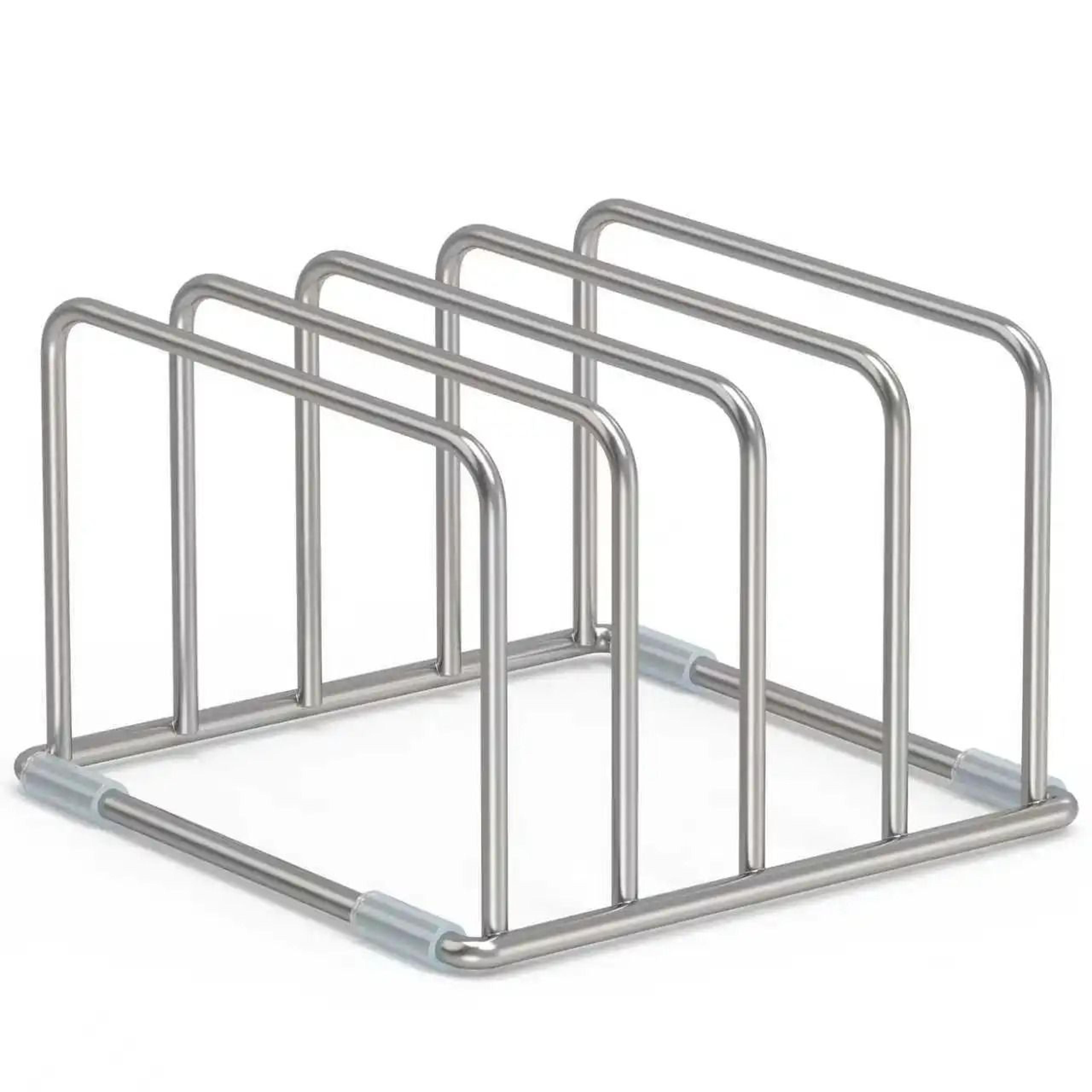 stainless steel cutting board holder for countertop and cabinet storage