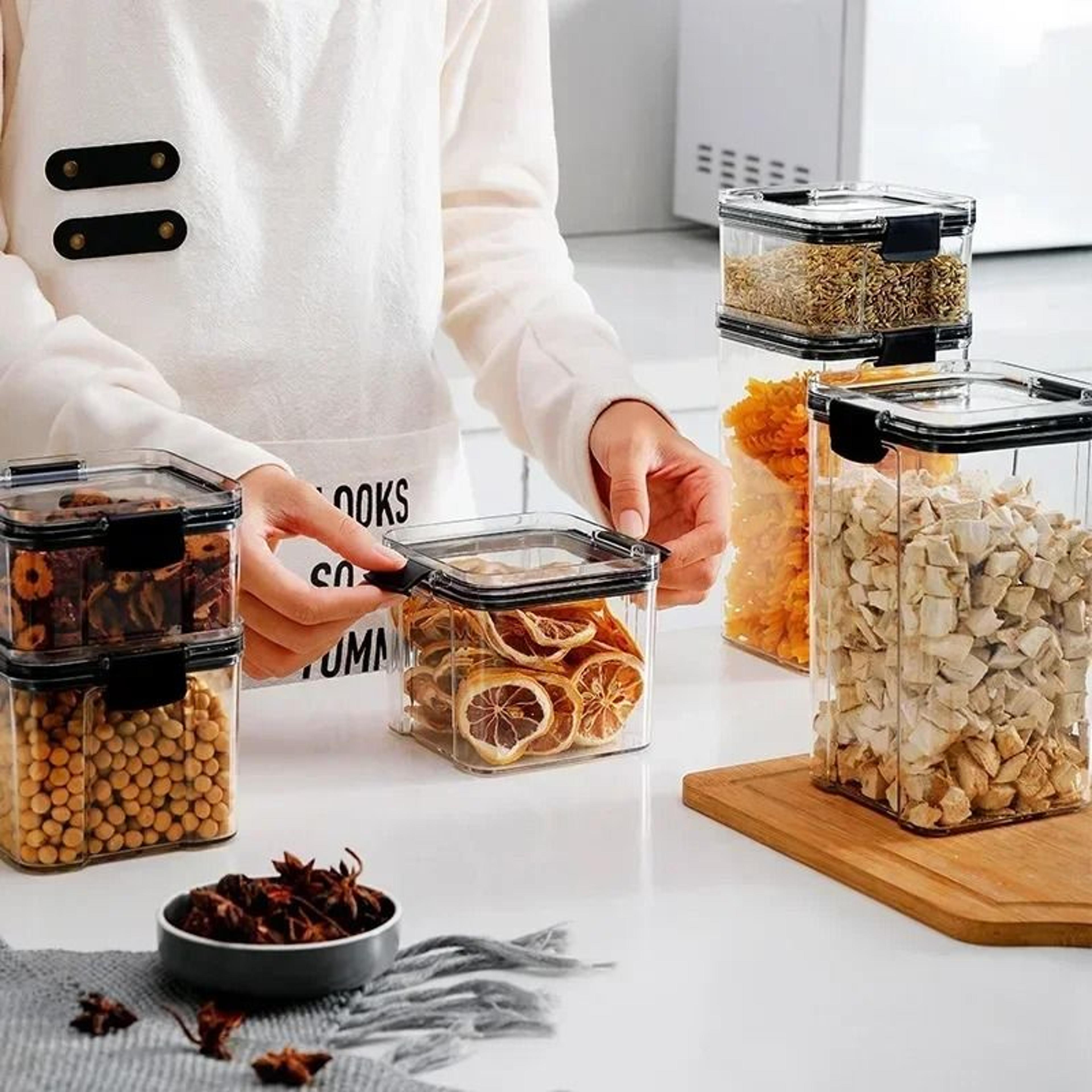 stackable plastic food storage jars for pantry dry goods