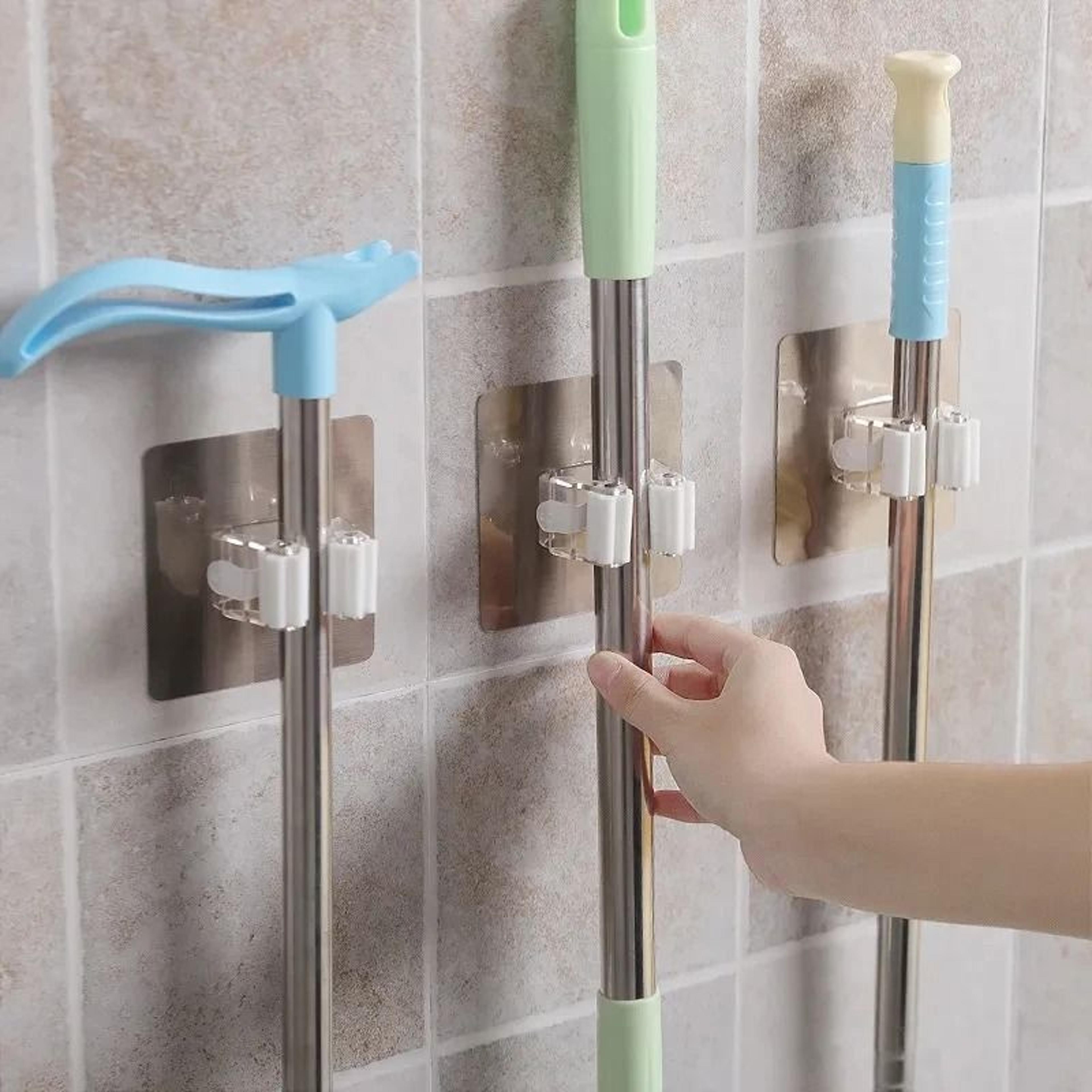 self adhesive mop broom holder wall mounted organizer hook