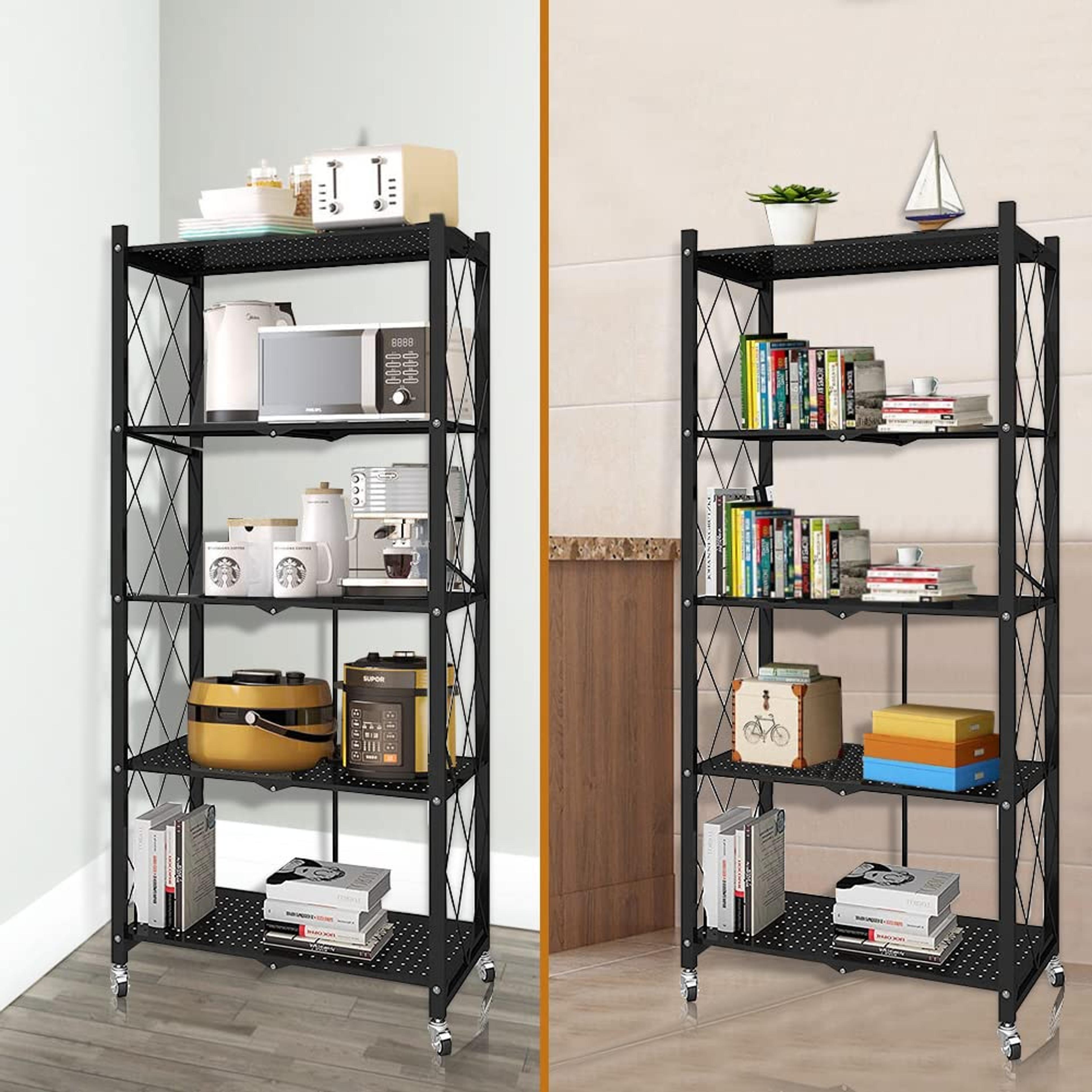 five tier rolling metal storage shelf for home pantry office