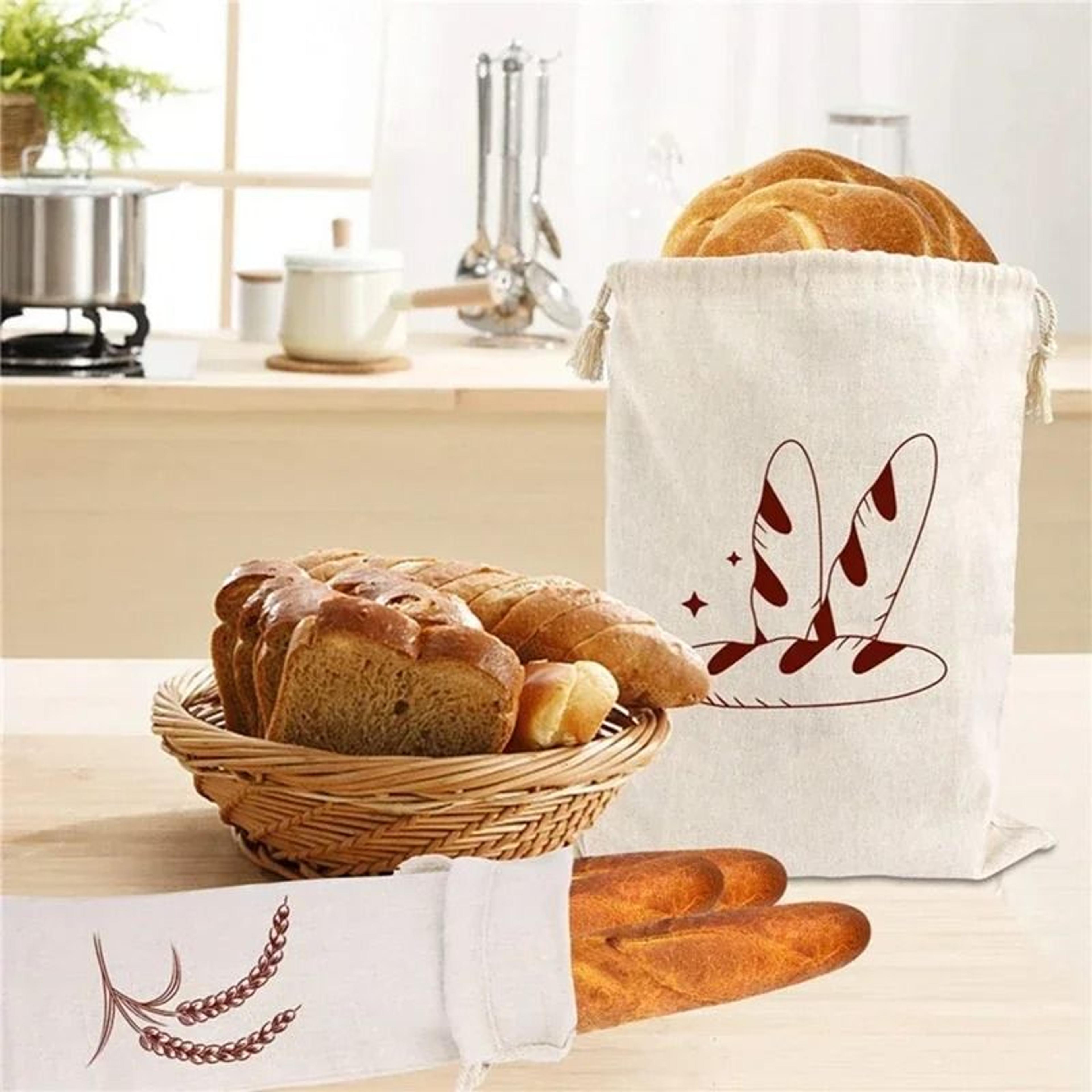 linen bread bag reusable drawstring baguette storage bag