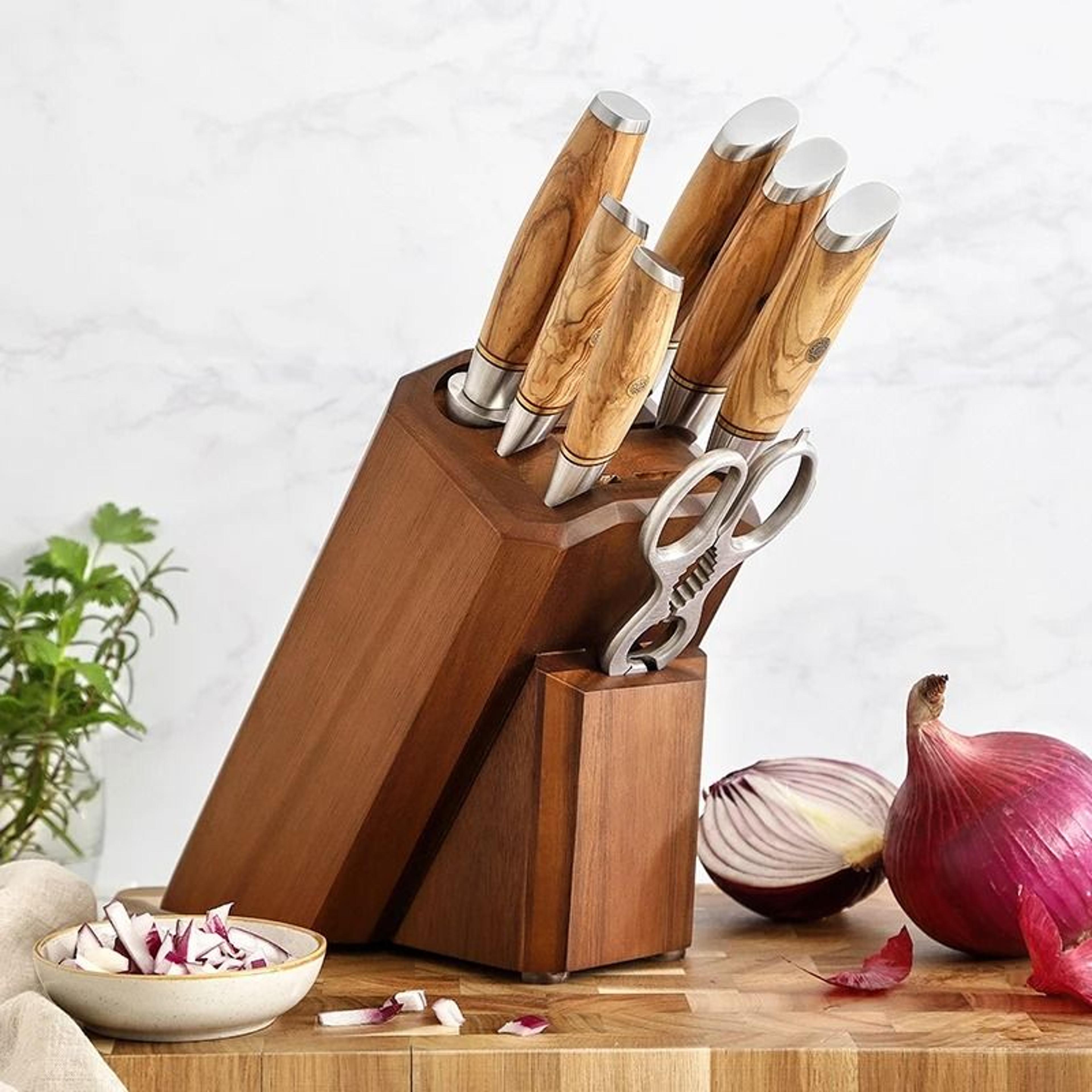 acacia wood knife block holder with 8 slots