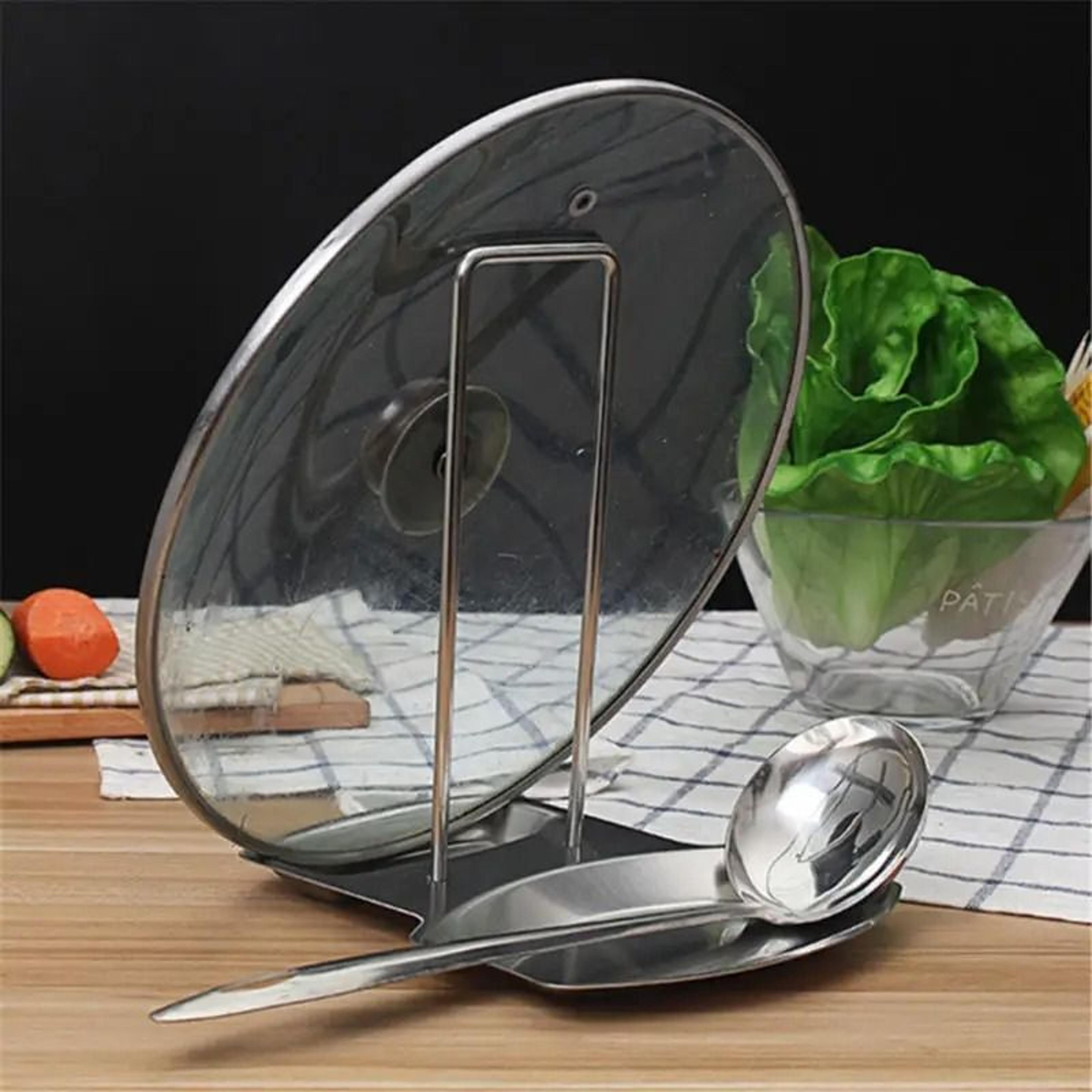 stainless steel pot lid rack and spoon holder