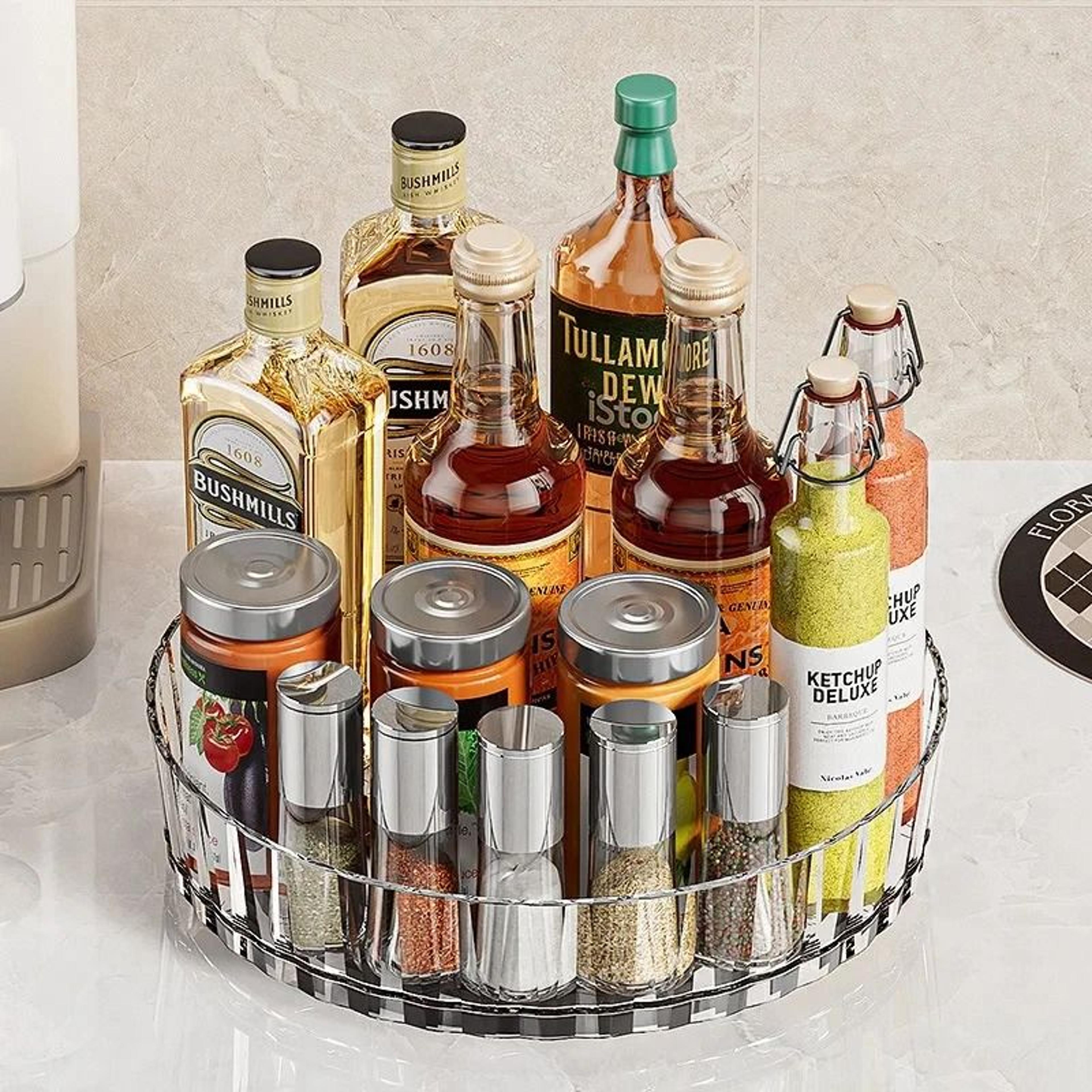 rotating spice rack organizer for kitchen cabinet pantry and vanity storage