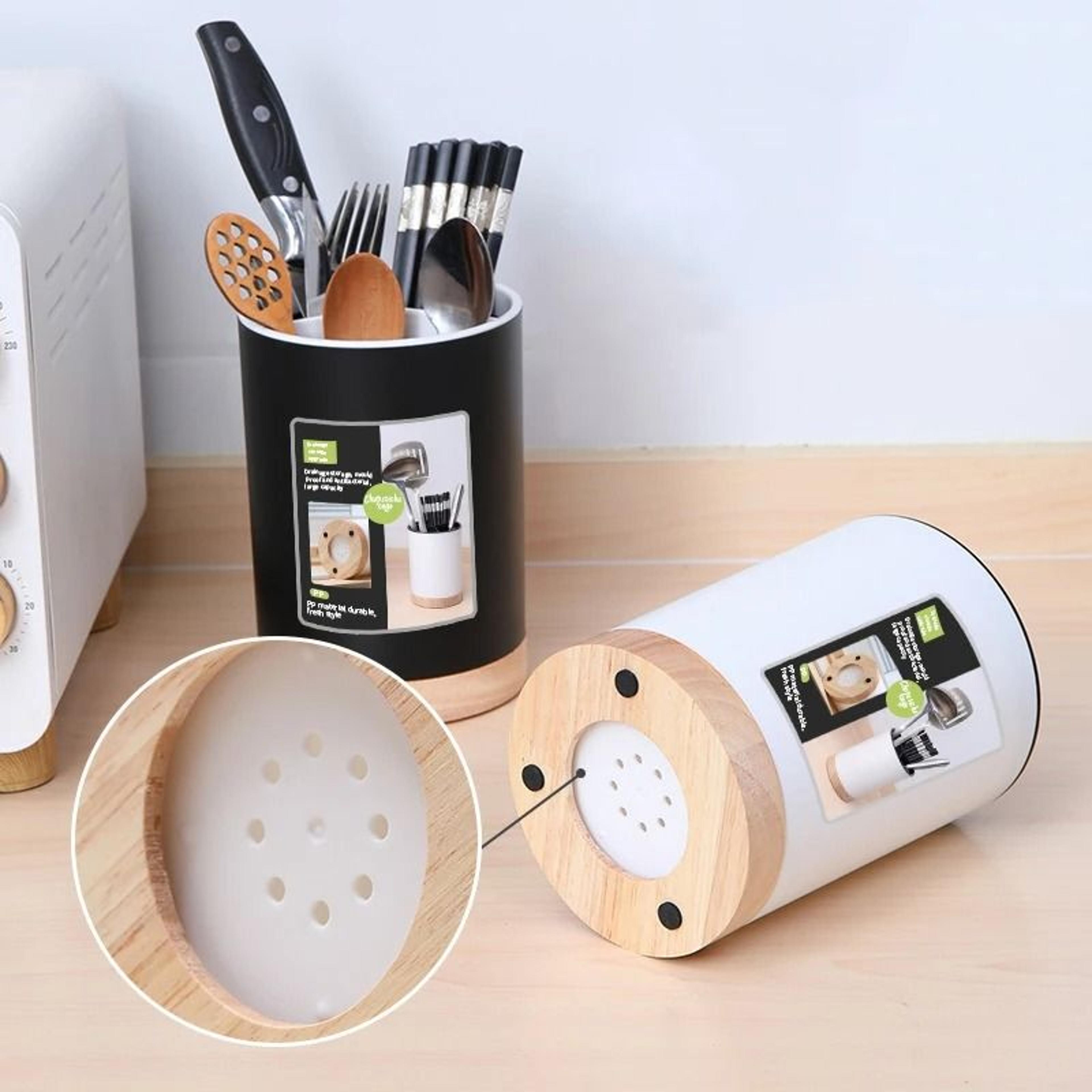 rotating kitchen utensil holder with three grid cutlery drain rack organizer