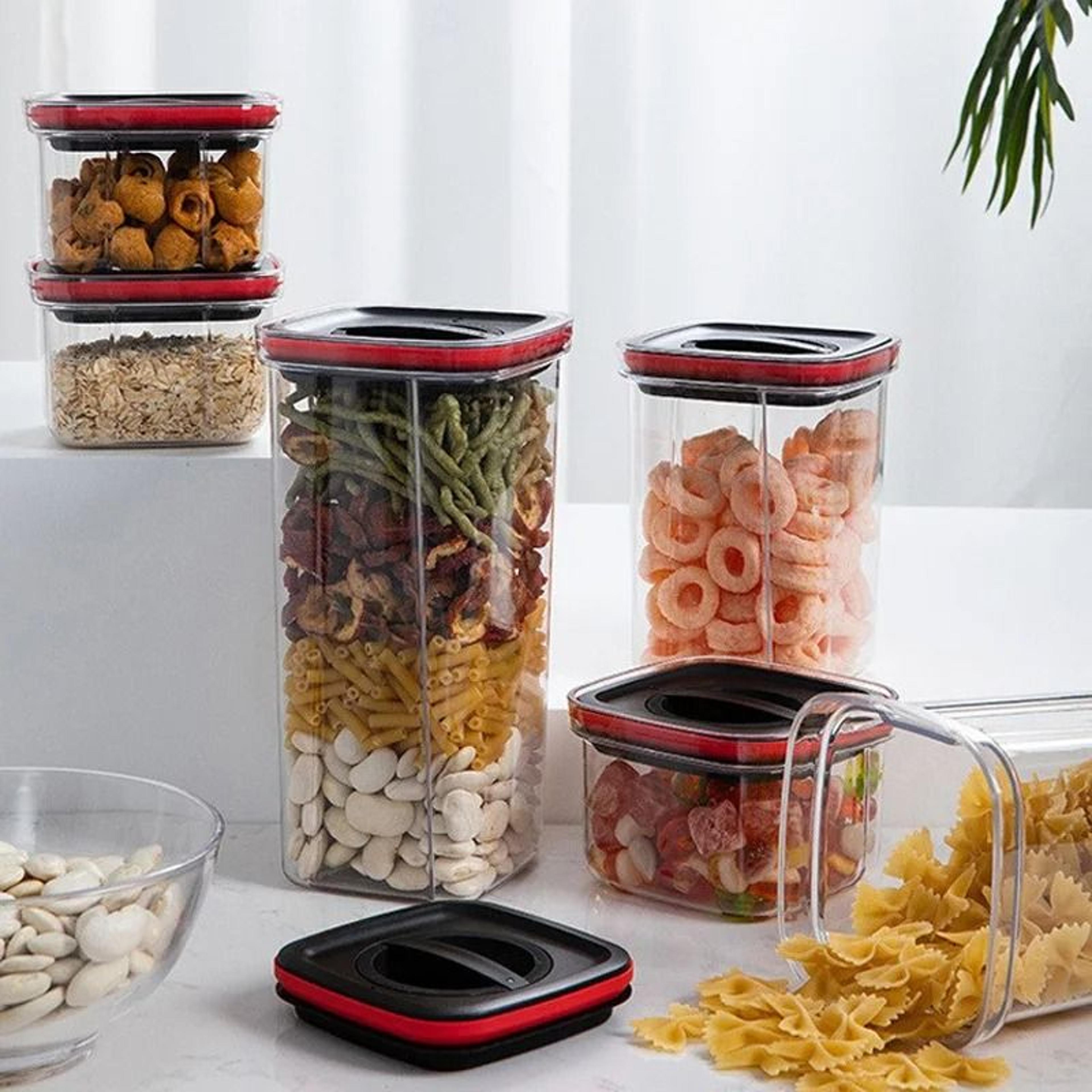 stackable sealed food storage jar with rotating lid for pantry organization