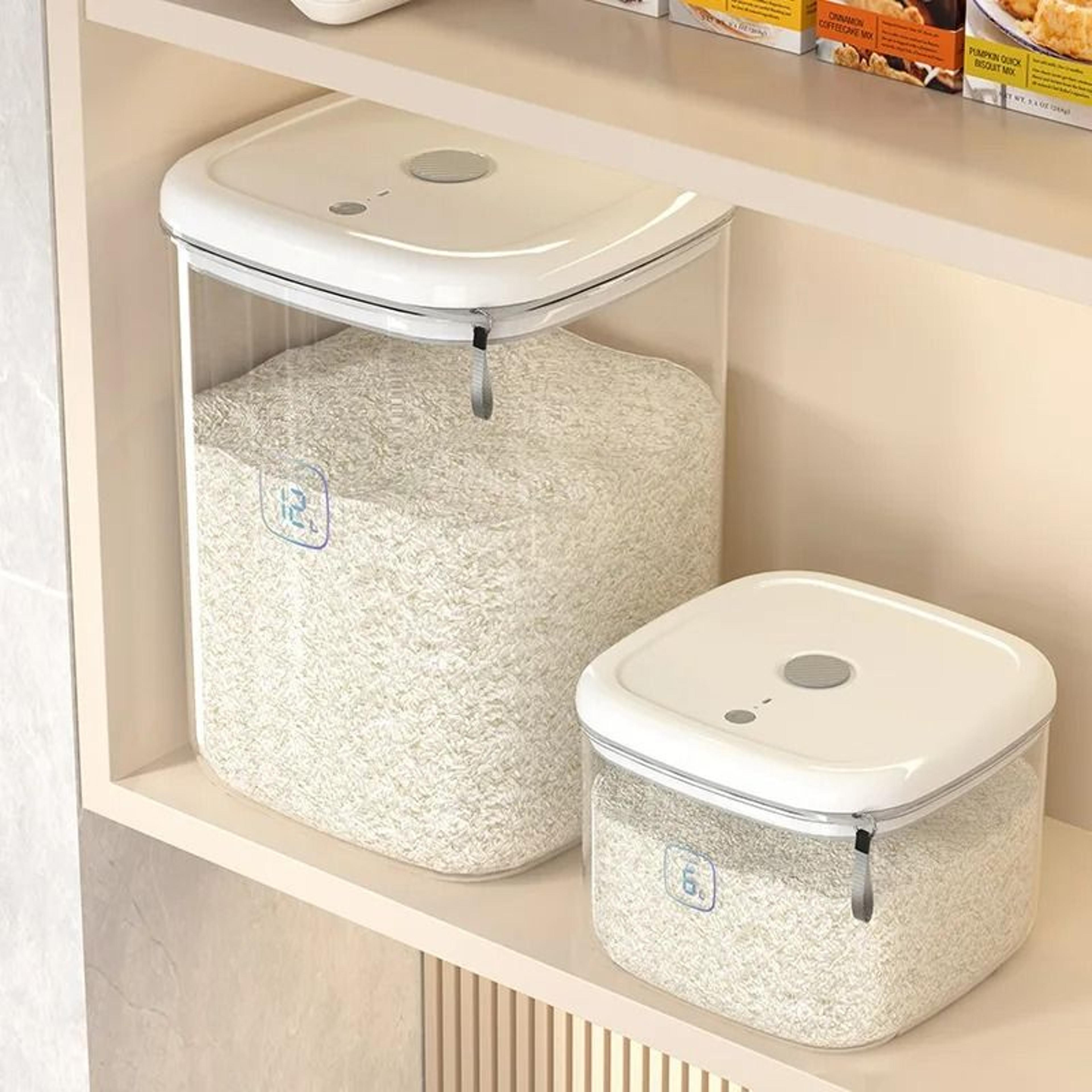 large sealed rice storage bucket for kitchen grain pantry organization
