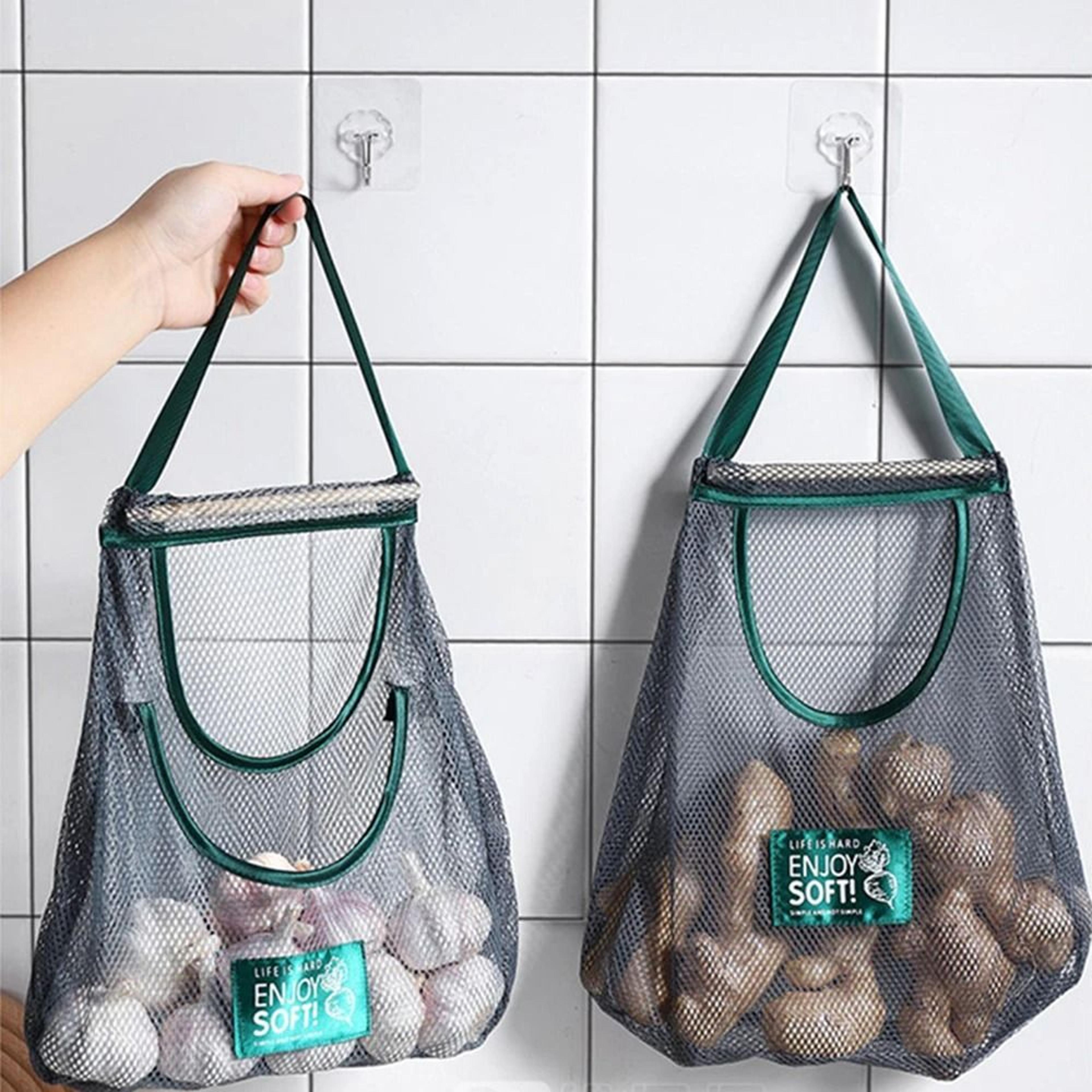 hanging mesh vegetable storage bag for garlic onion ginger and fruit