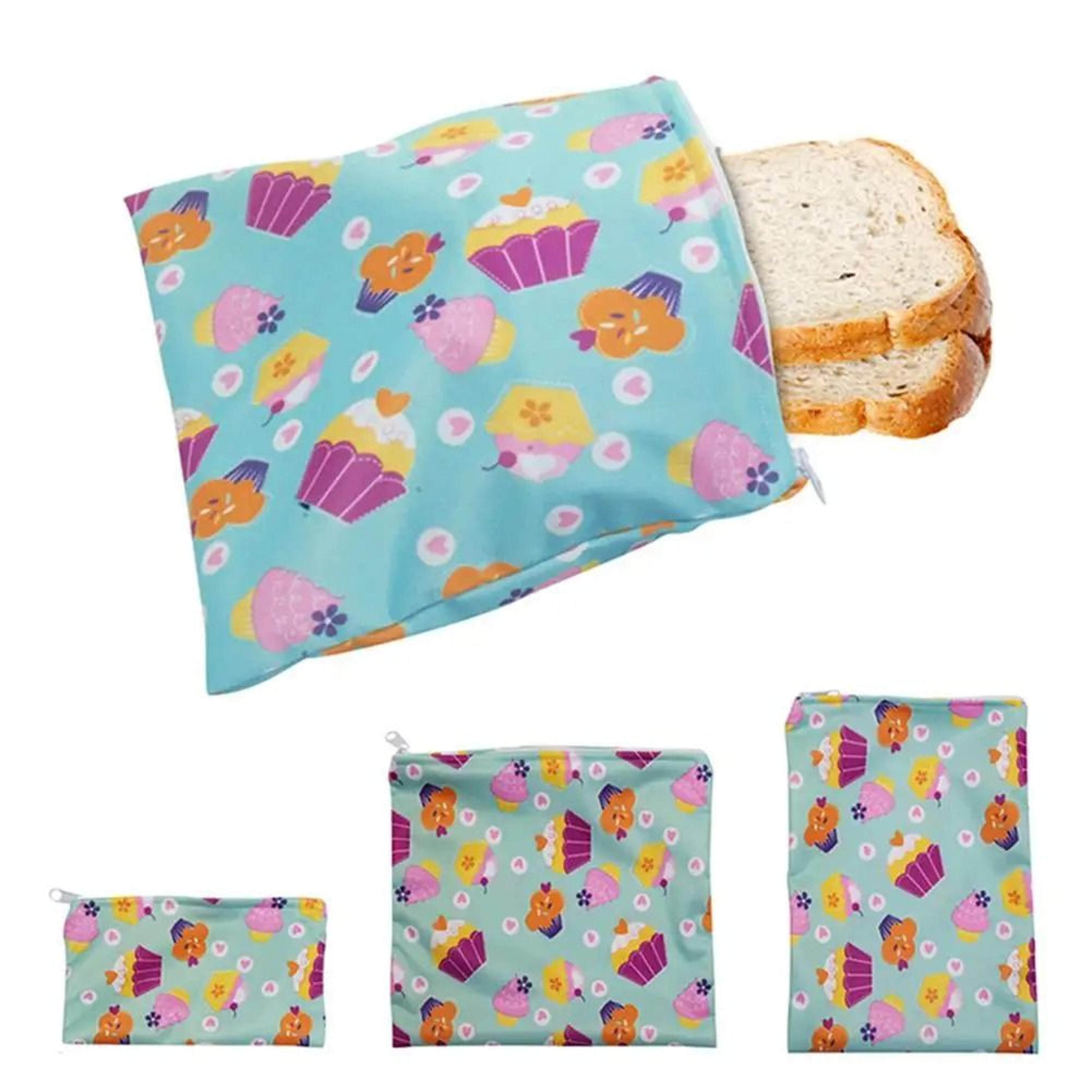 3 piece reusable food storage bags for sandwiches snacks and freezer storage
