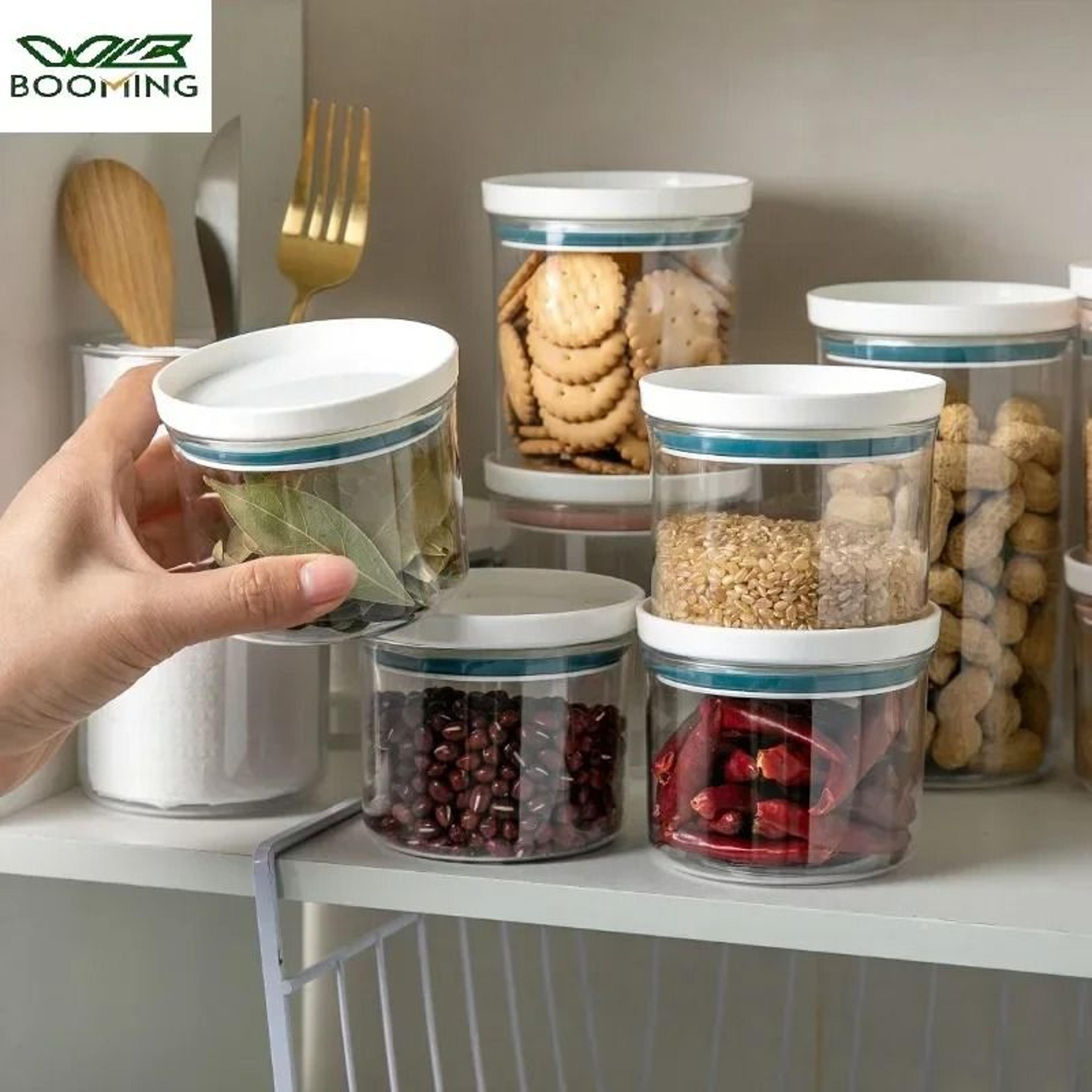 transparent sealed storage jar for grains snacks and kitchen organization