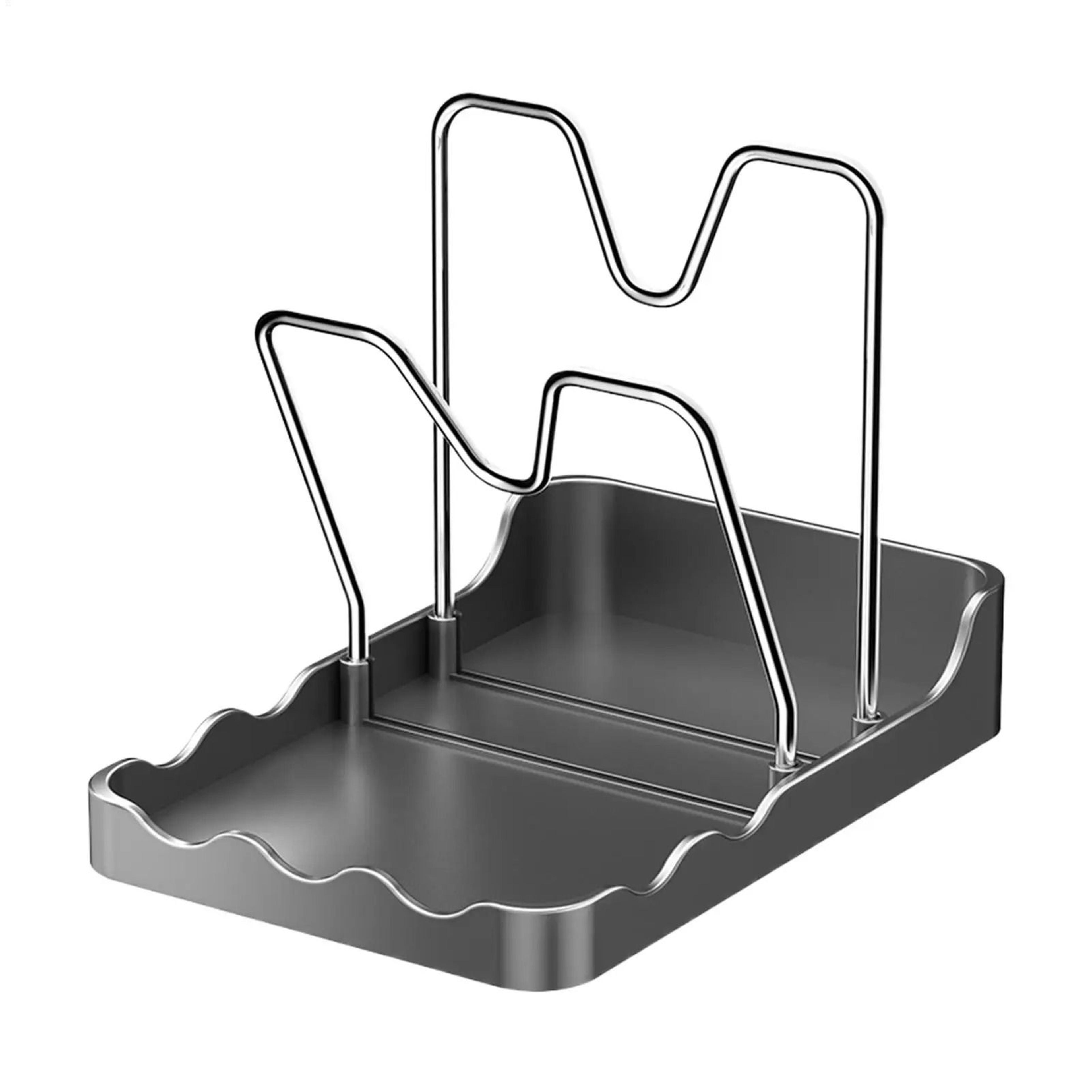 double layer pan lid organizer with non slip tray for kitchen storage