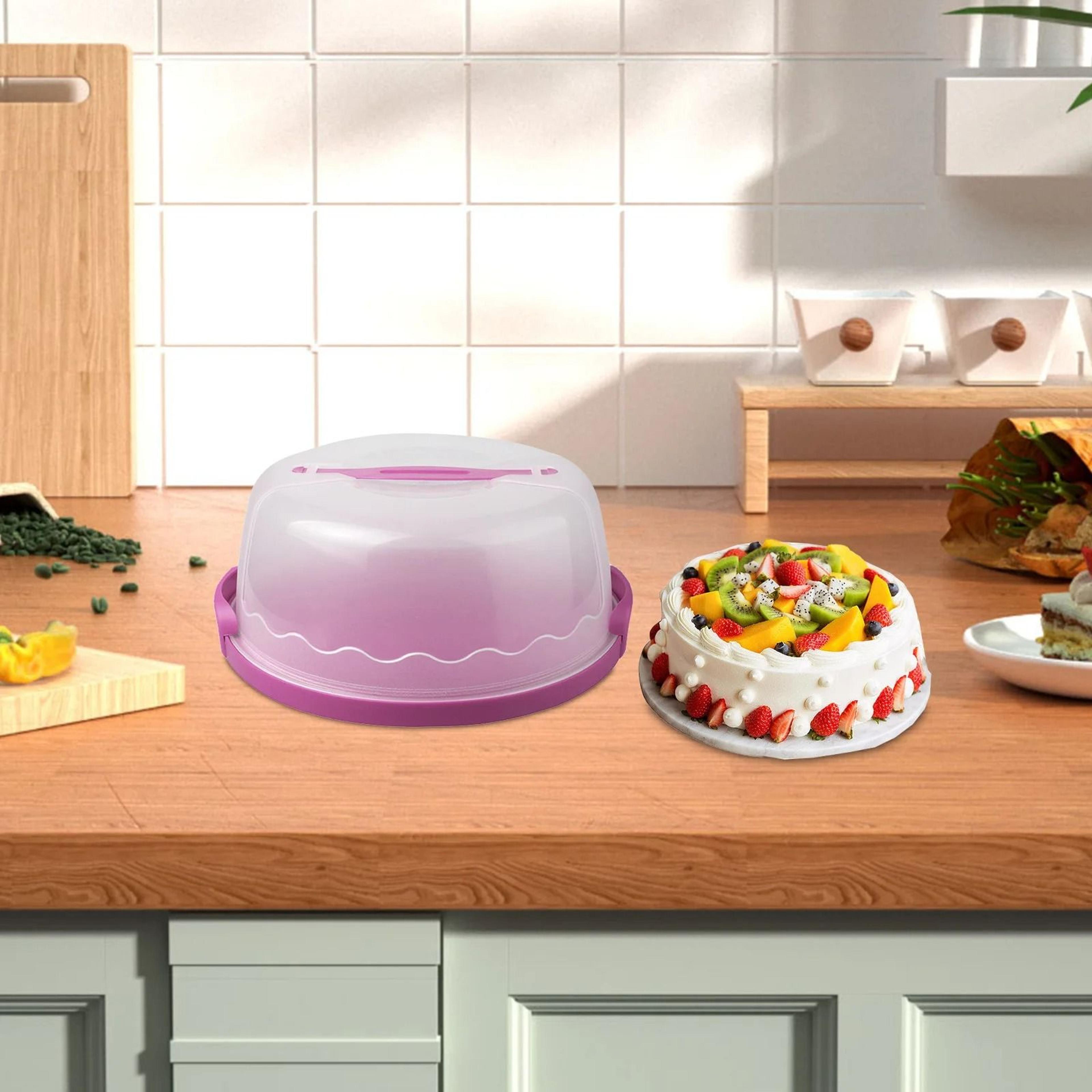 portable cake storage box with foldable handle for pastries and desserts