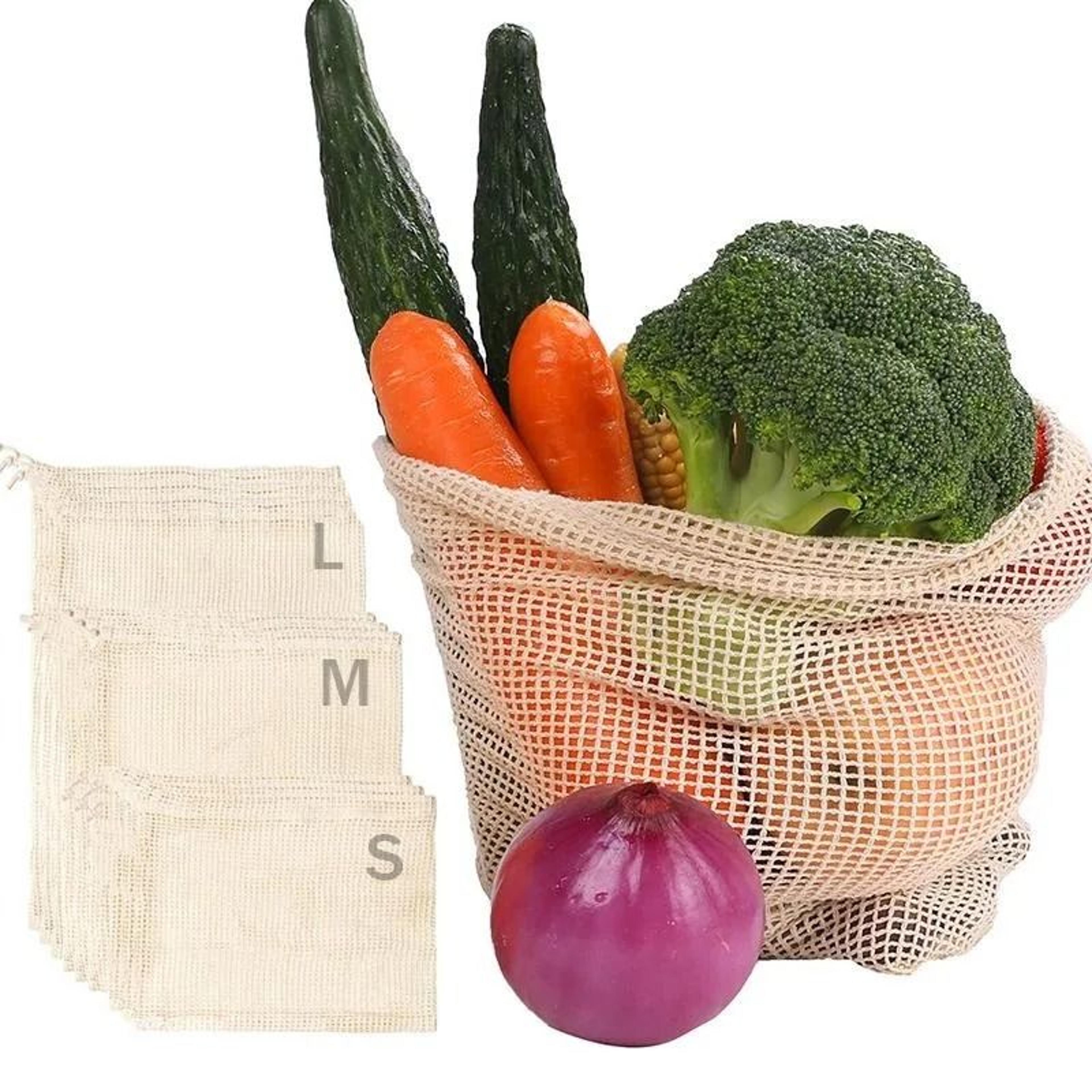 3 piece reusable cotton mesh produce bags with drawstring