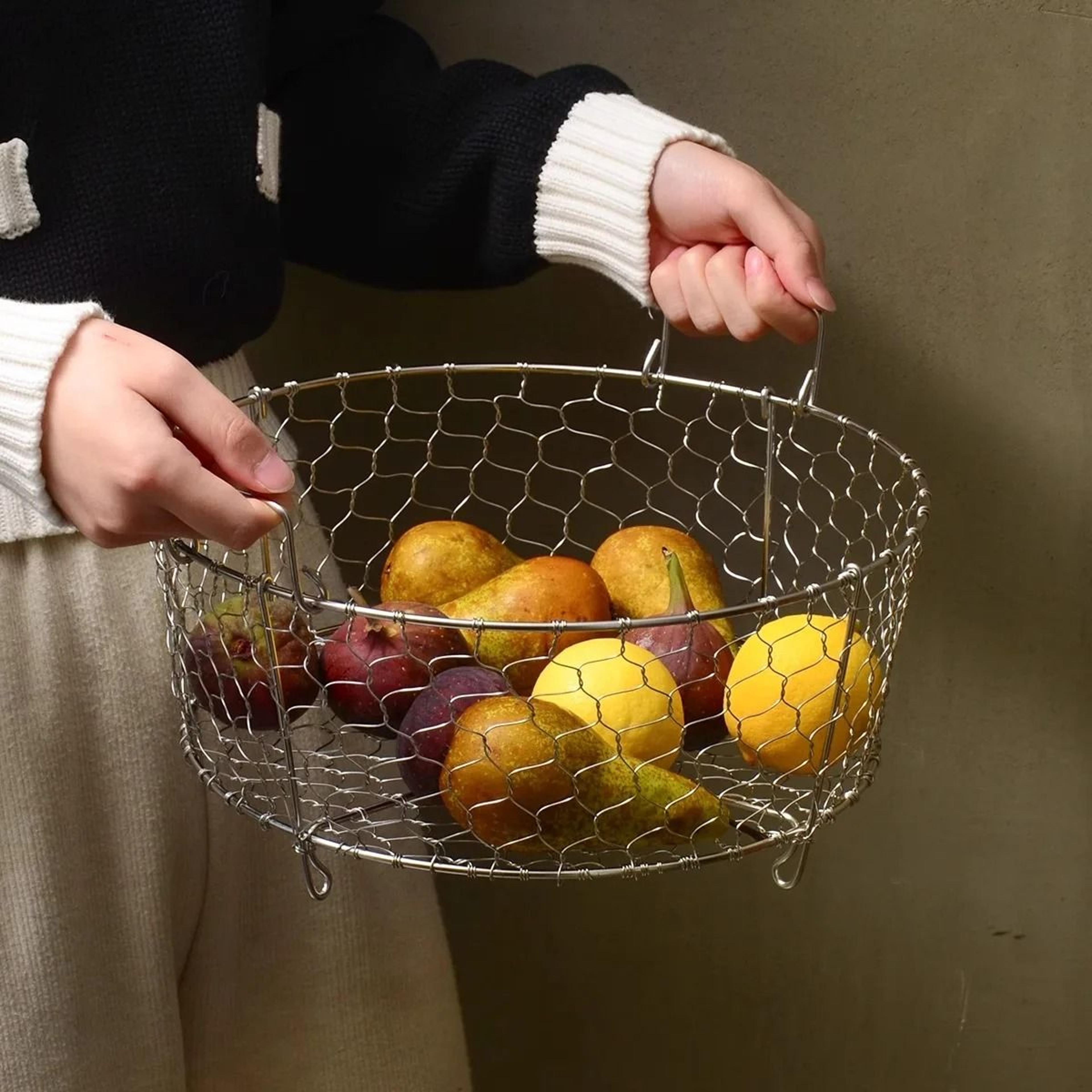 304 stainless steel woven basket for dish draining and fruit storage