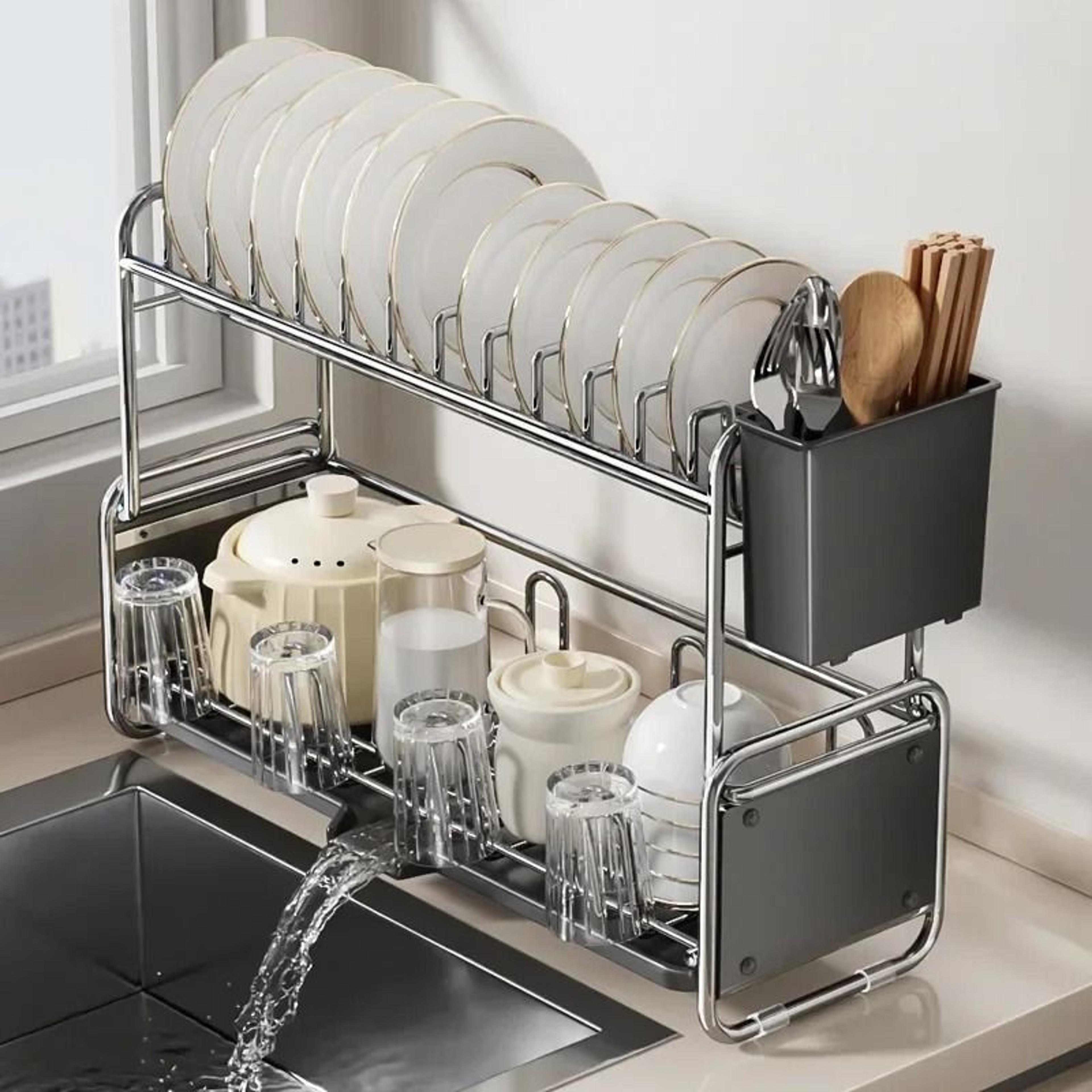 space saving dish drying rack with drainboard