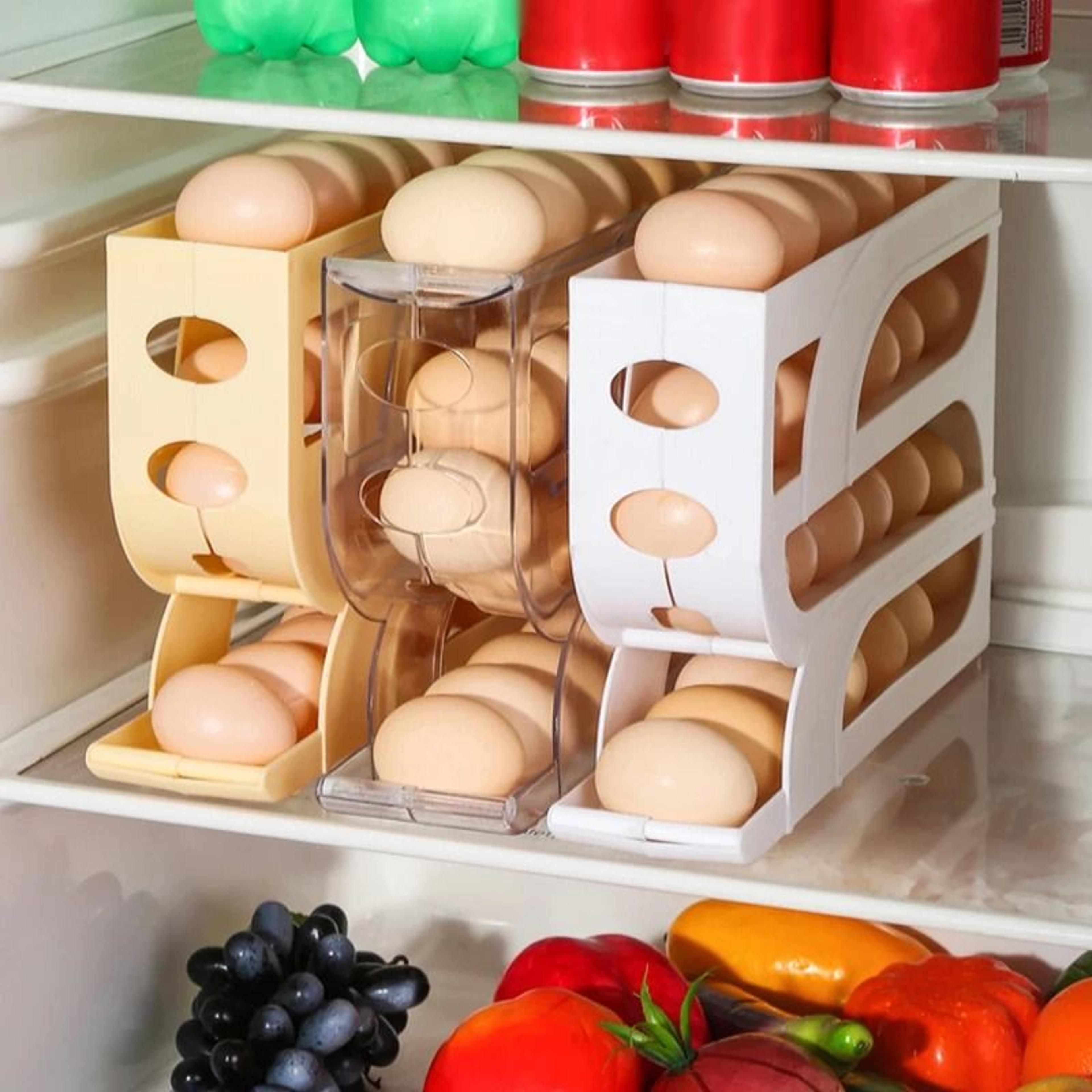 automatic rolling egg storage box for refrigerator kitchen organization