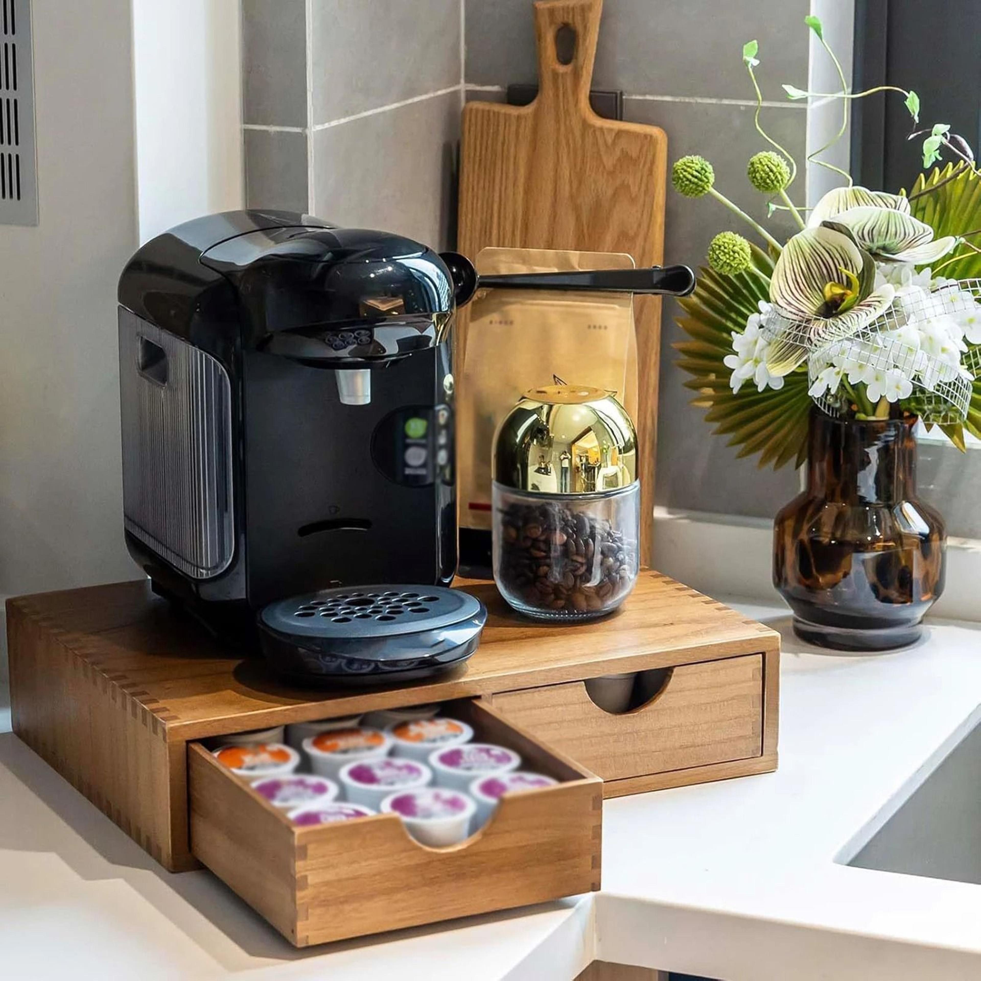 wooden coffee pod holder drawer organizer for kitchen coffee station storage