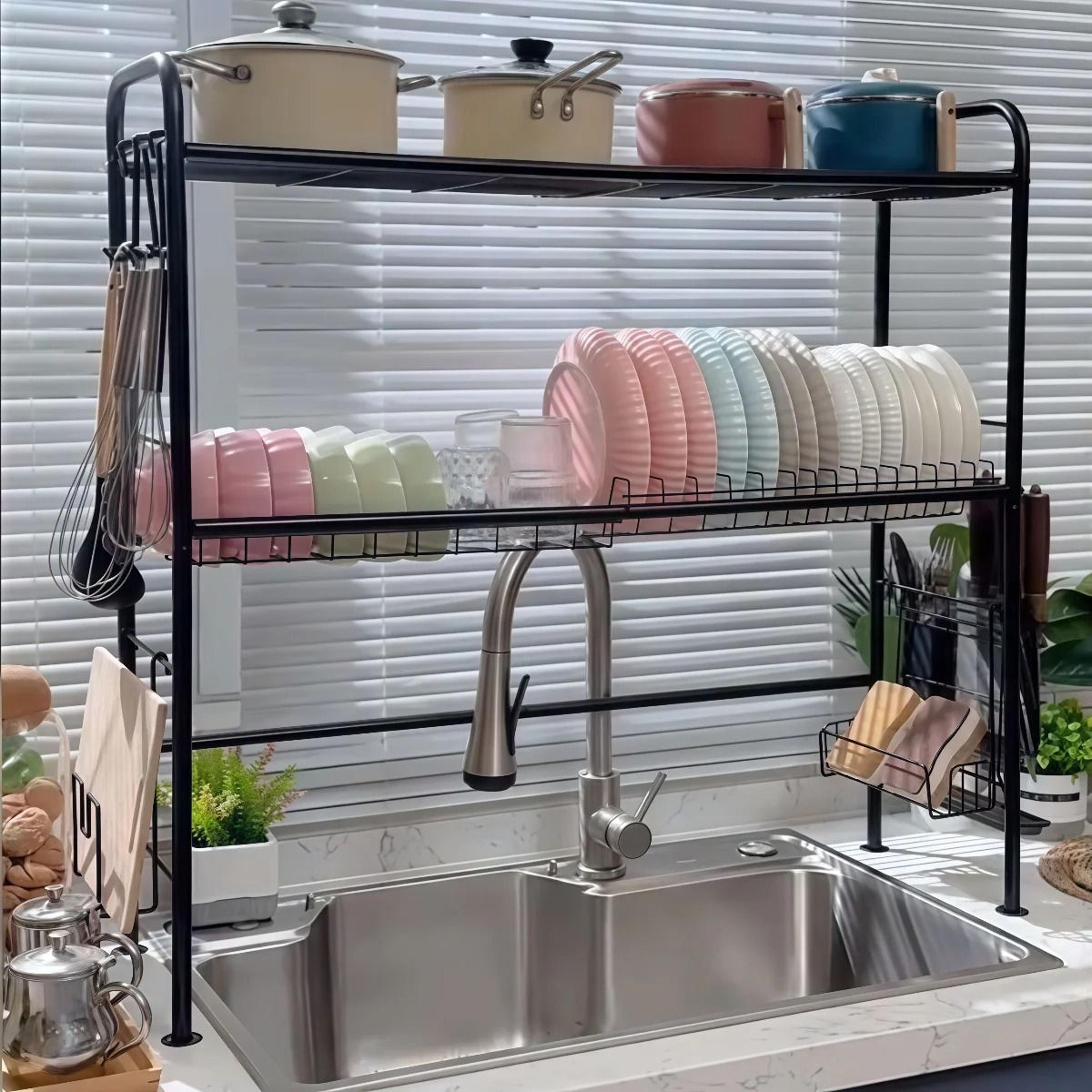 over sink dish drying rack two tier rustproof kitchen utensil holder