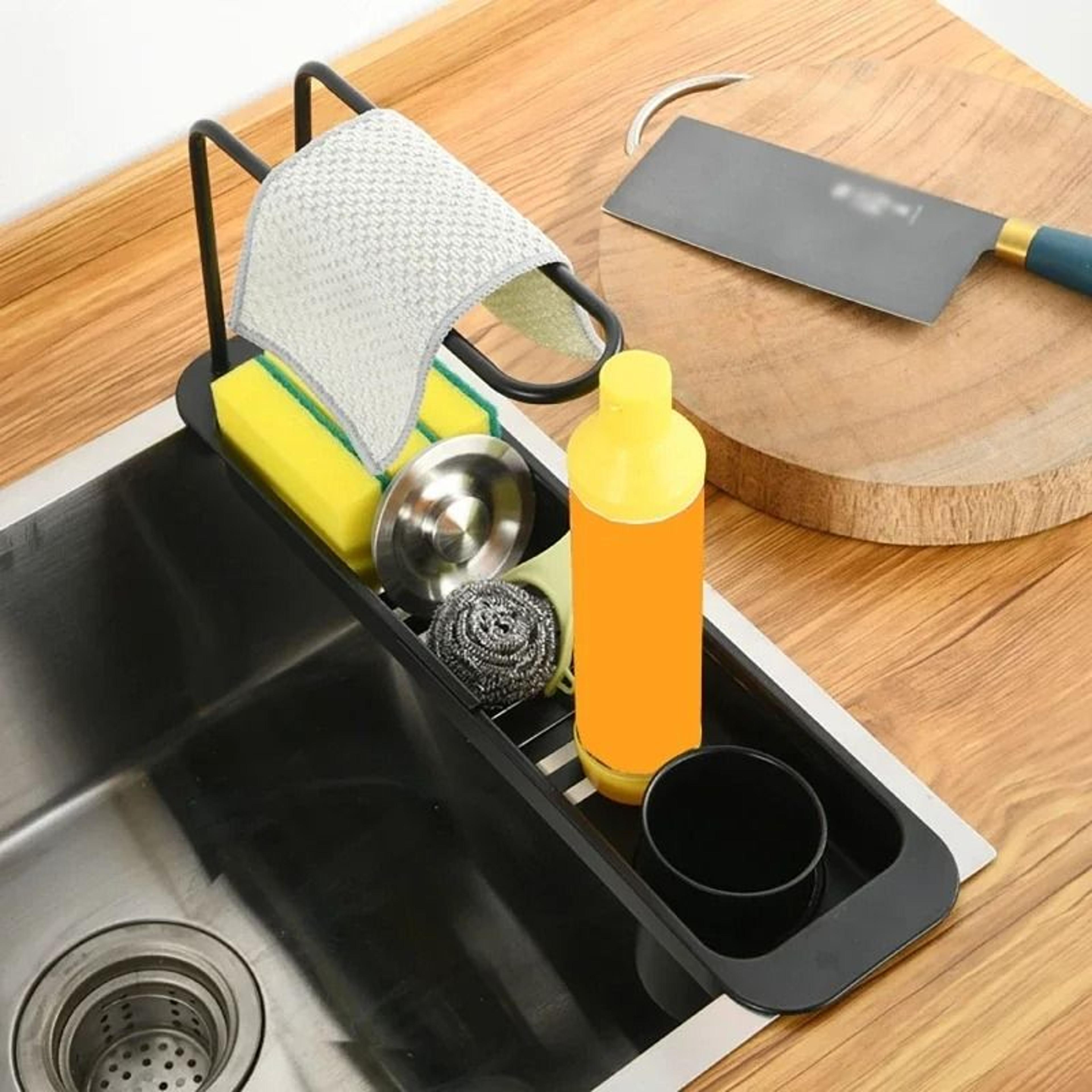 telescopic sink organizer rack adjustable faucet sponge towel storage holder