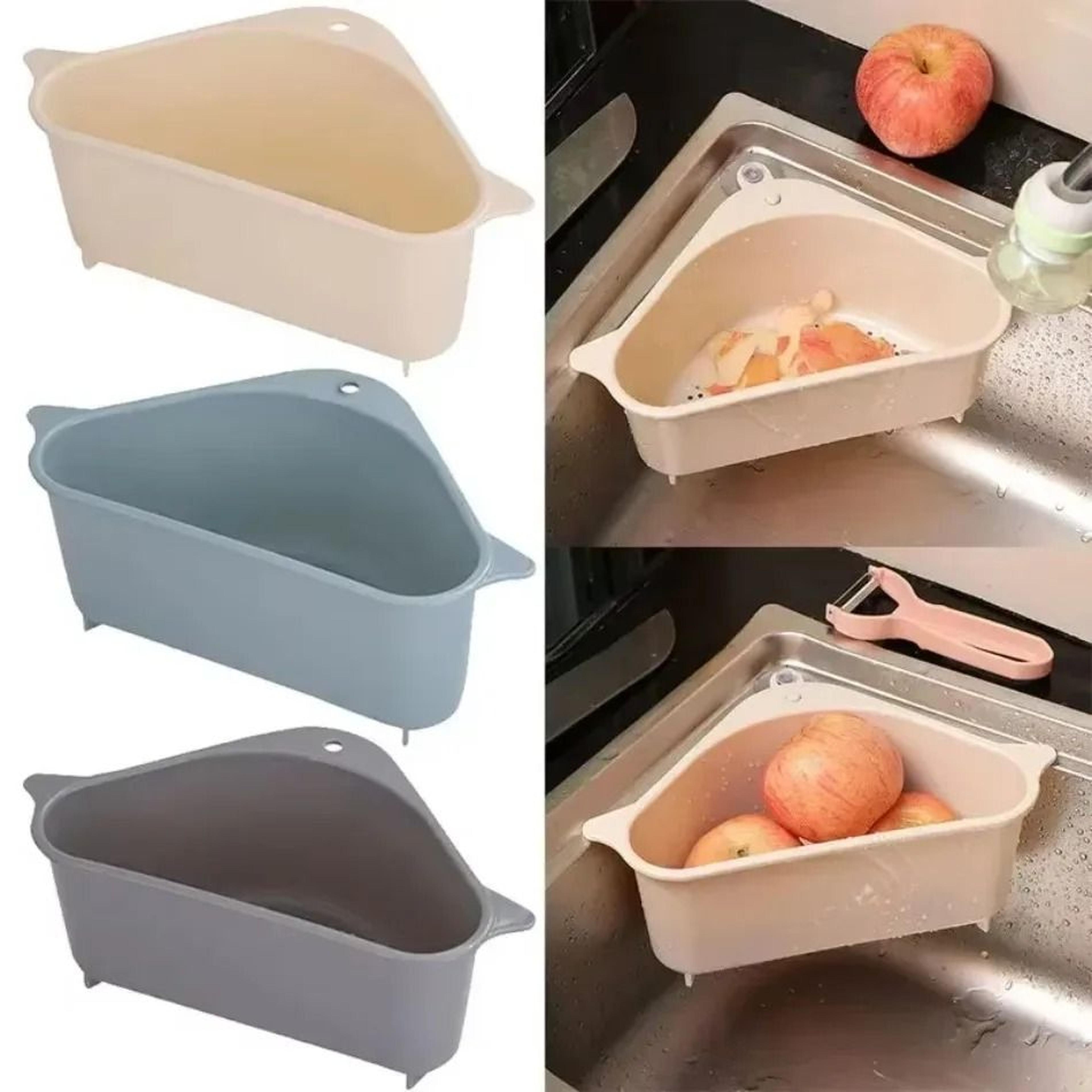 triangular sink strainer basket suction cup sponge rack fruit vegetable drainer