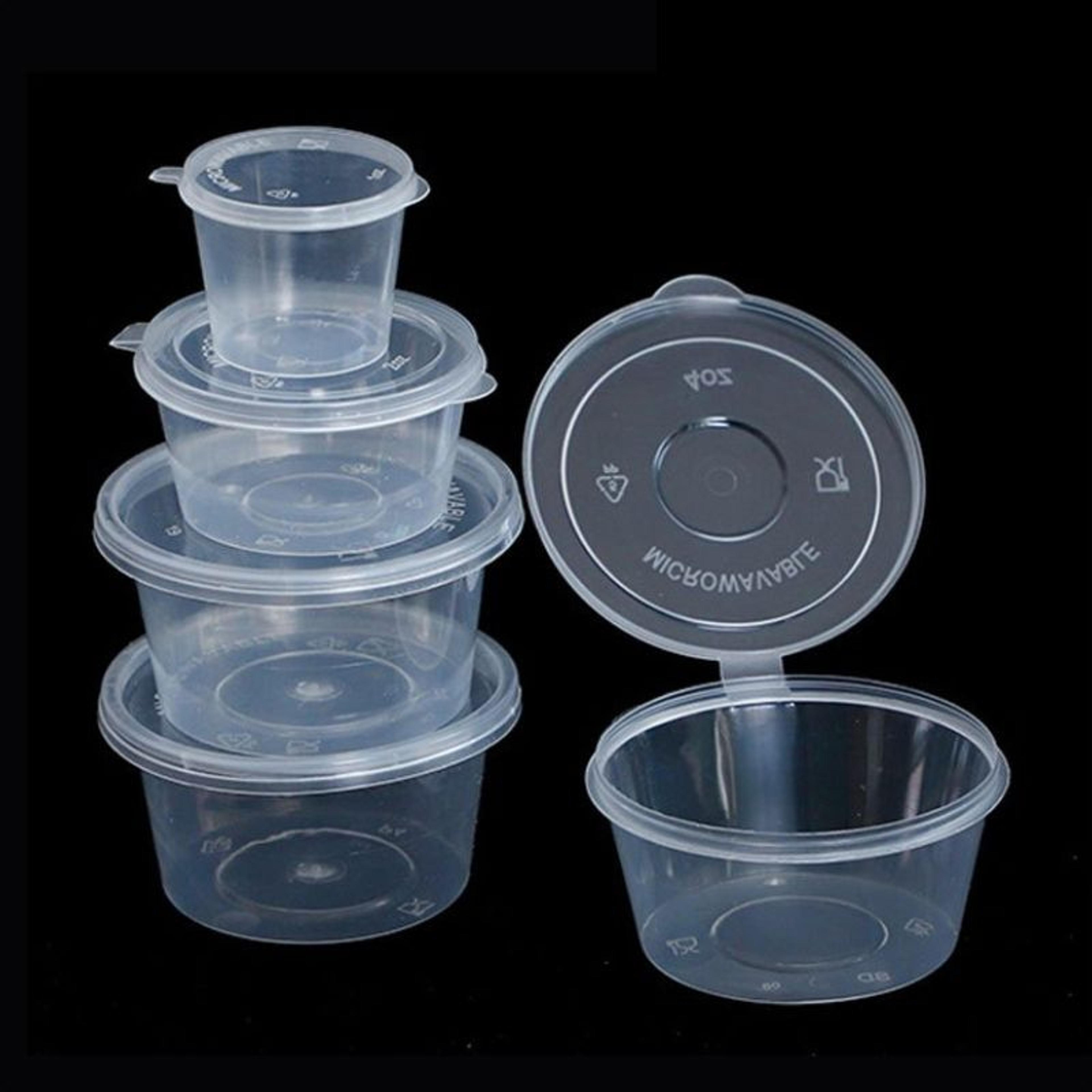 disposable sauce cups with lids round clear takeaway seasoning containers pack