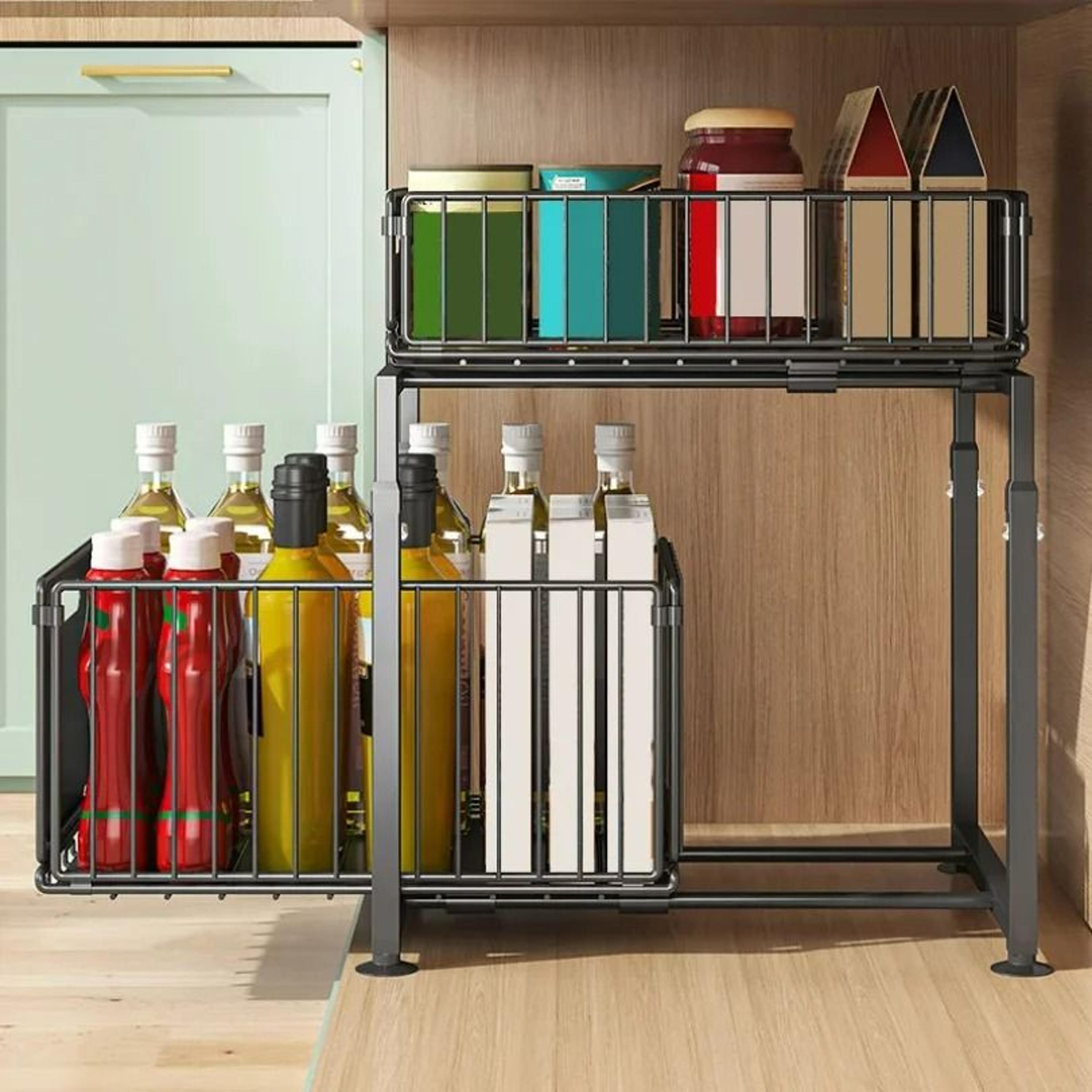 pull out sink storage rack double layer cabinet basket organizer shelf