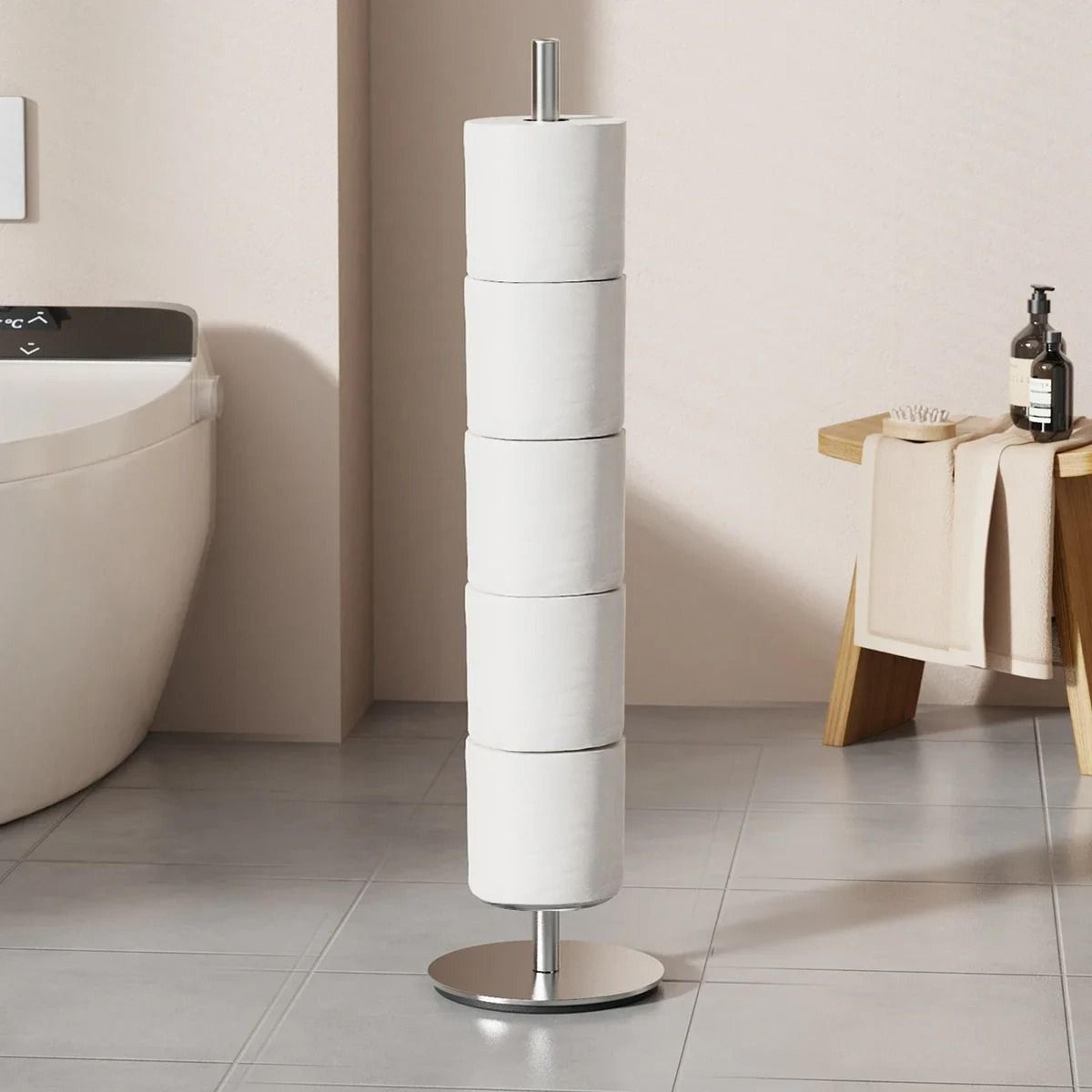 floor standing toilet paper holder single pole bathroom roll storage rack organizer