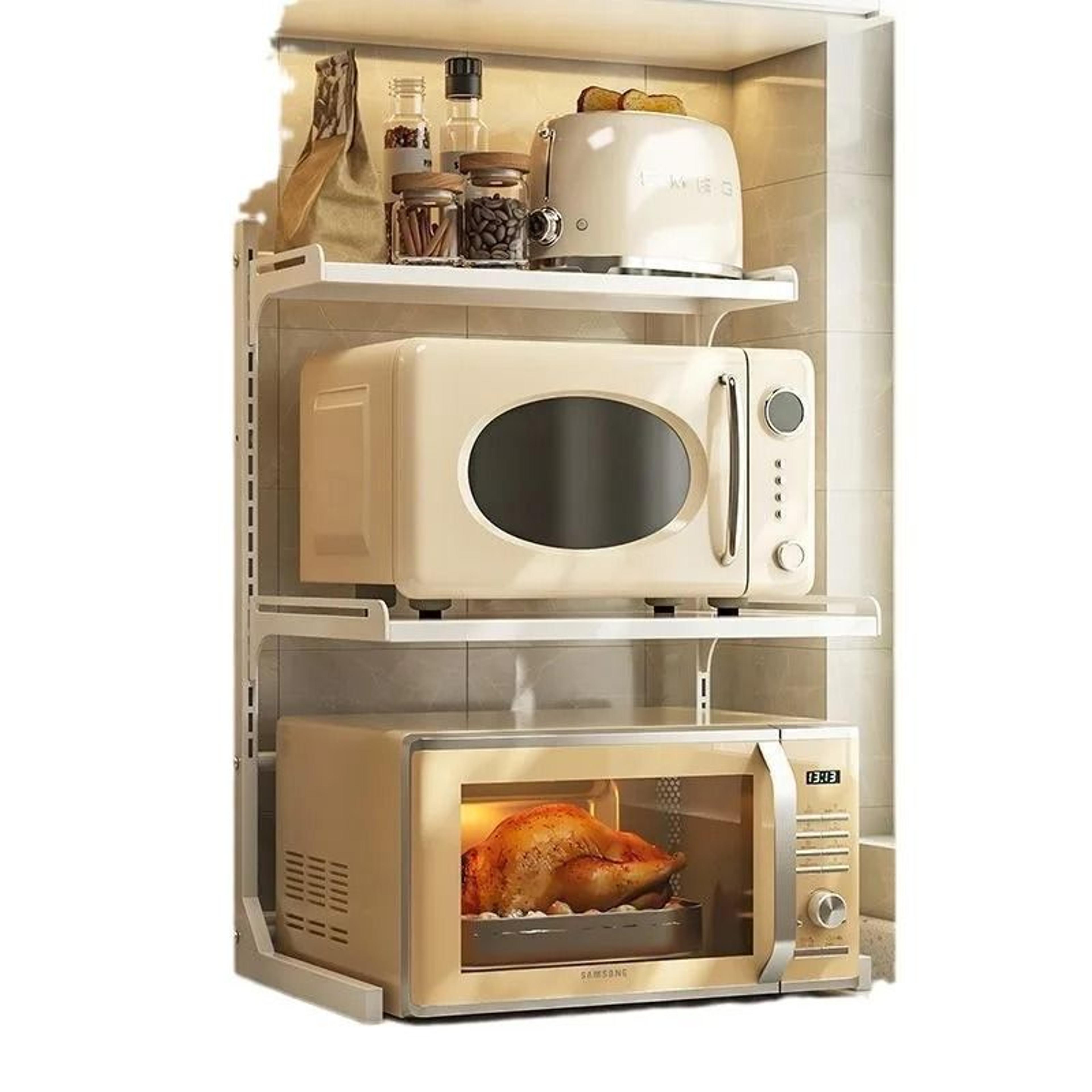 retractable microwave oven rack for kitchen storage