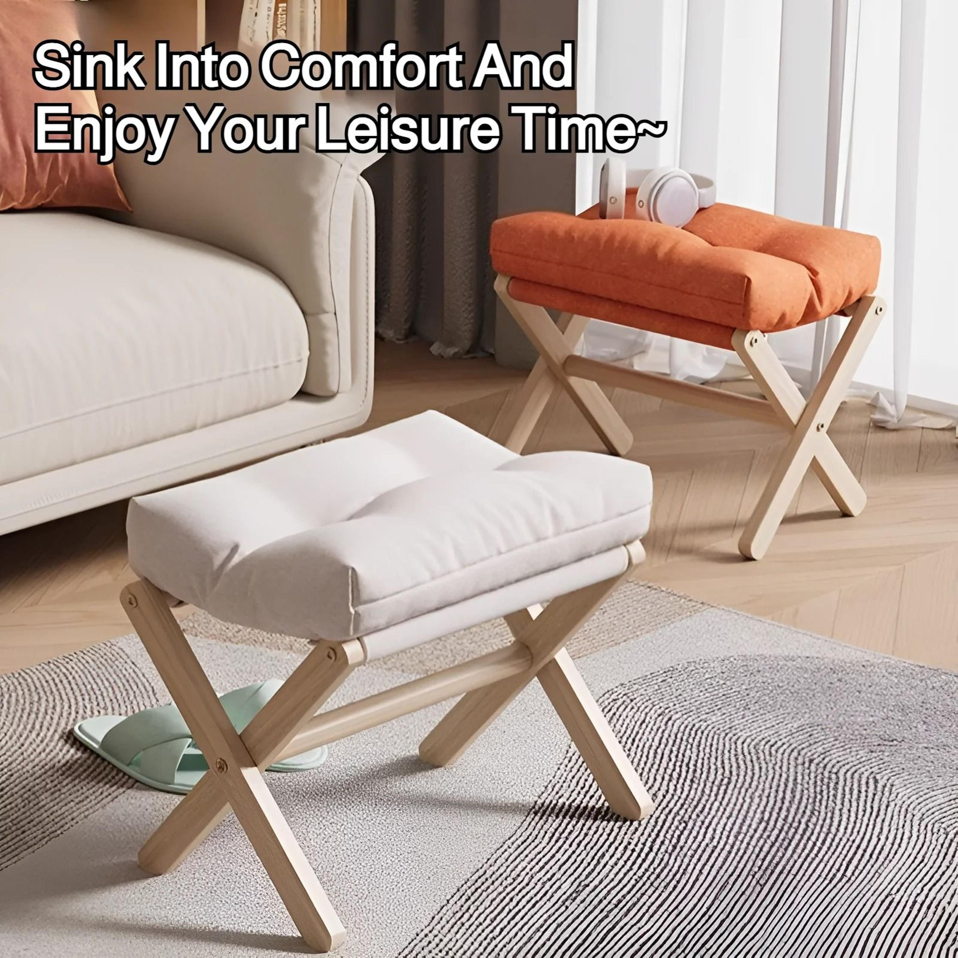 folding shoe changing stool with cushioned solid wood seat