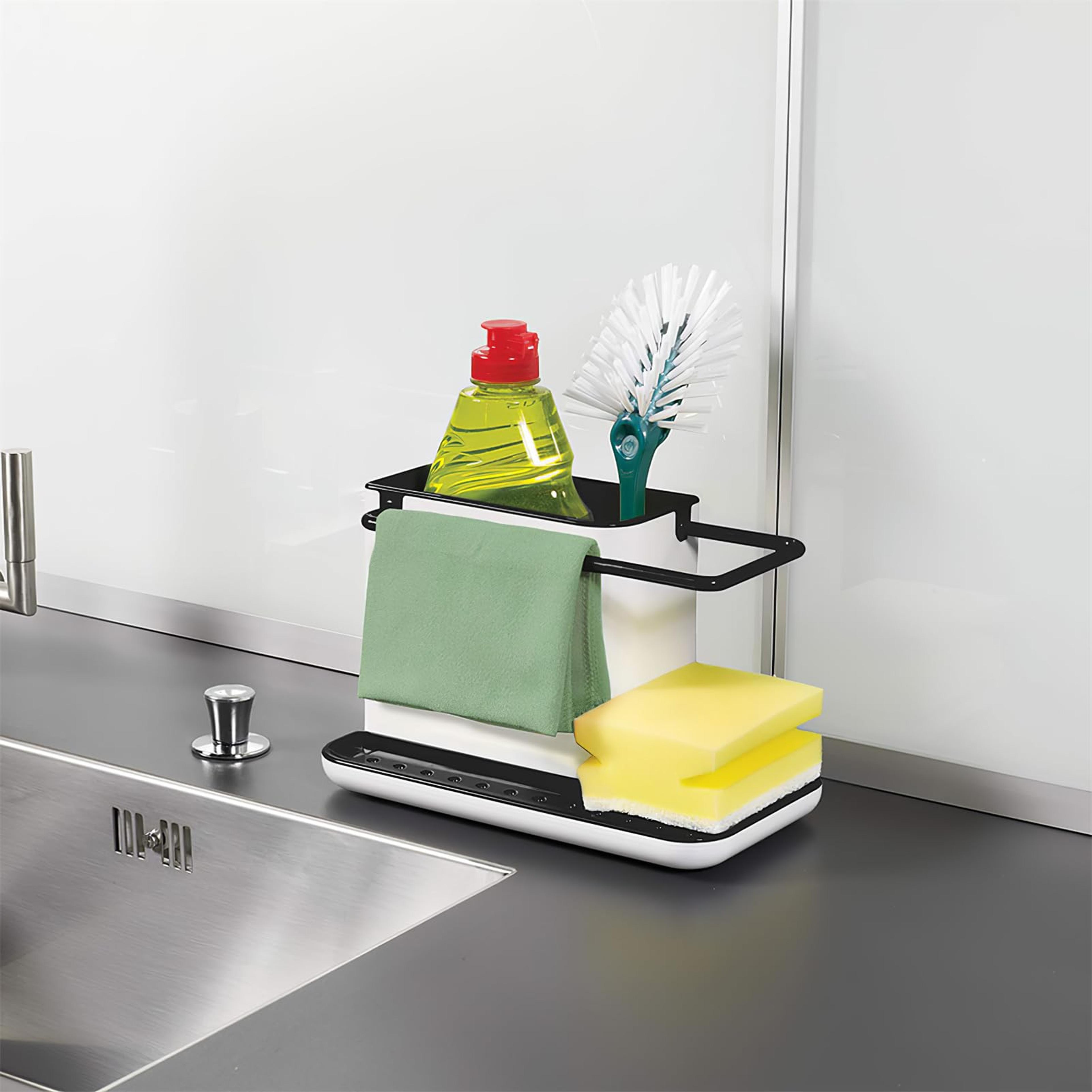 kitchen sink organizer rack for sponge cloth brush and appliance storage