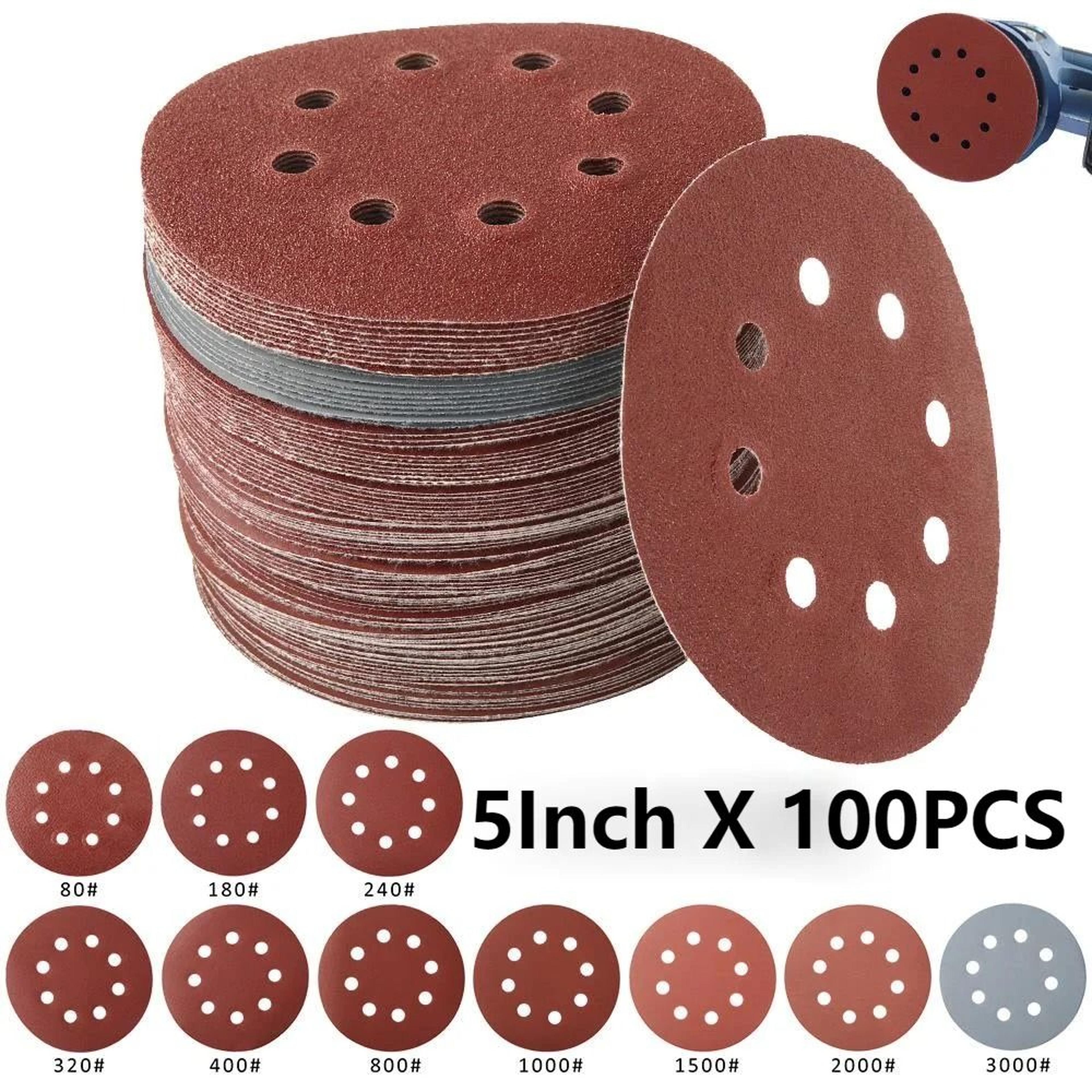 100 piece 125mm hook loop sanding discs for orbital sanders