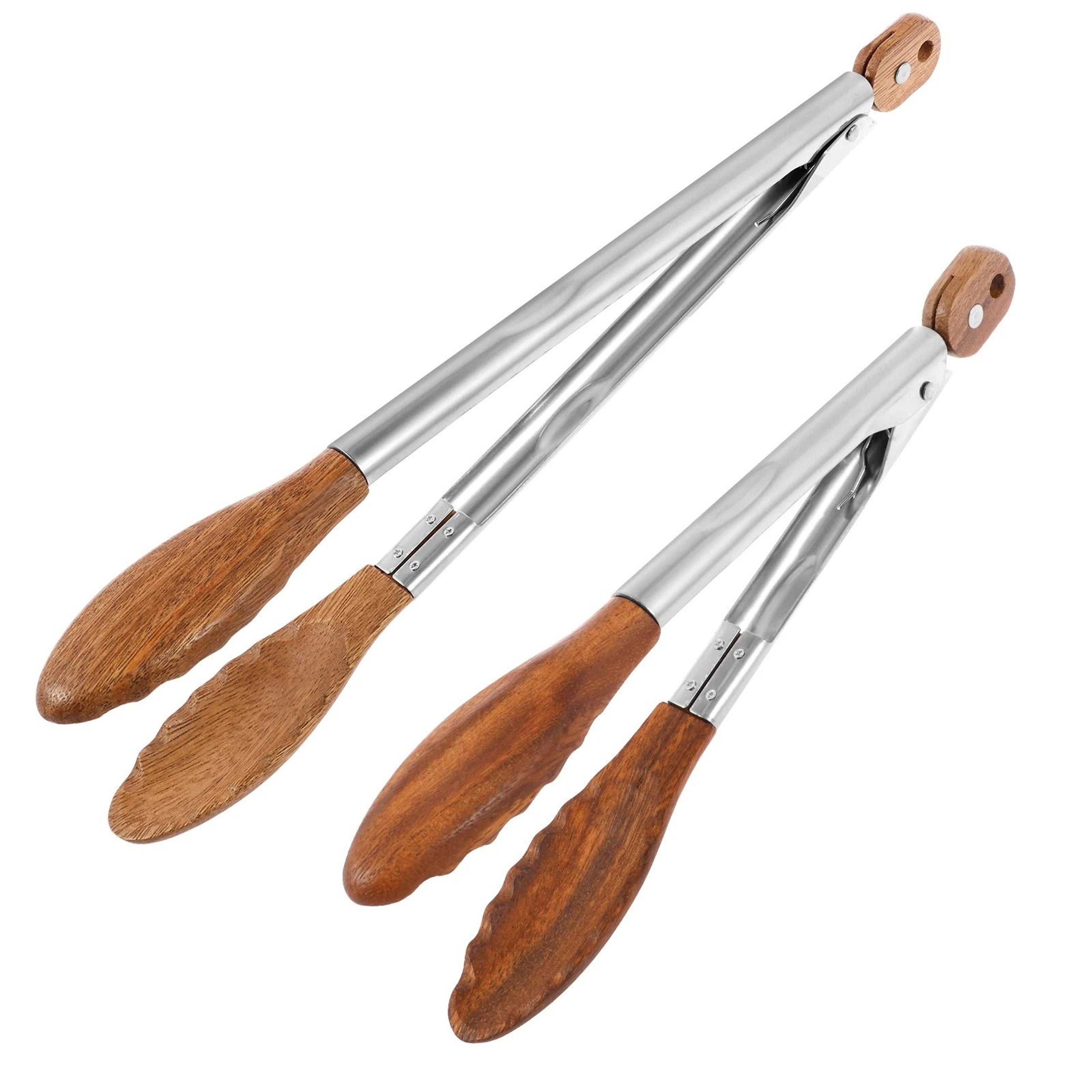 2 piece rustproof wooden food tongs for salad cooking and grilling