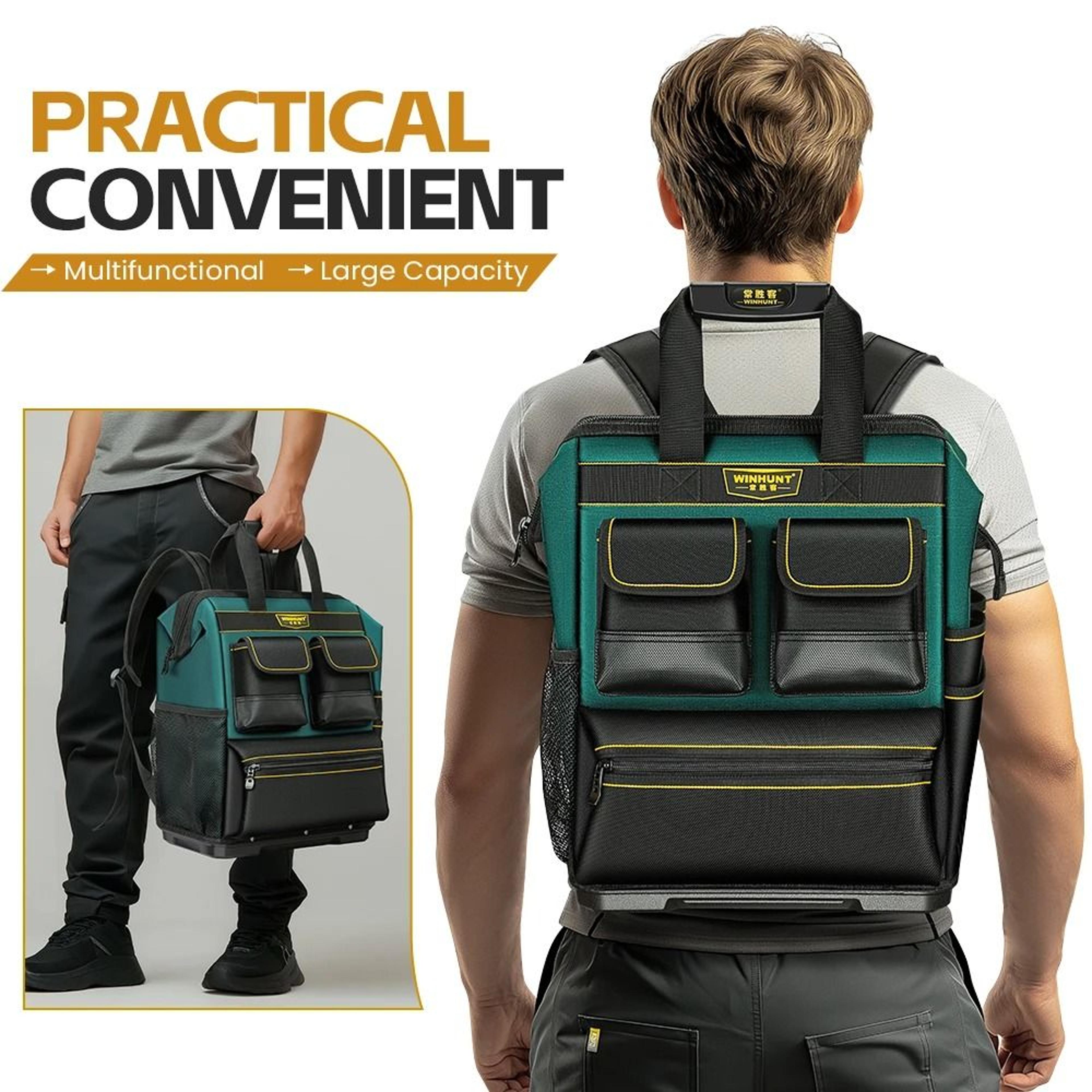 large capacity tool backpack with rubber base