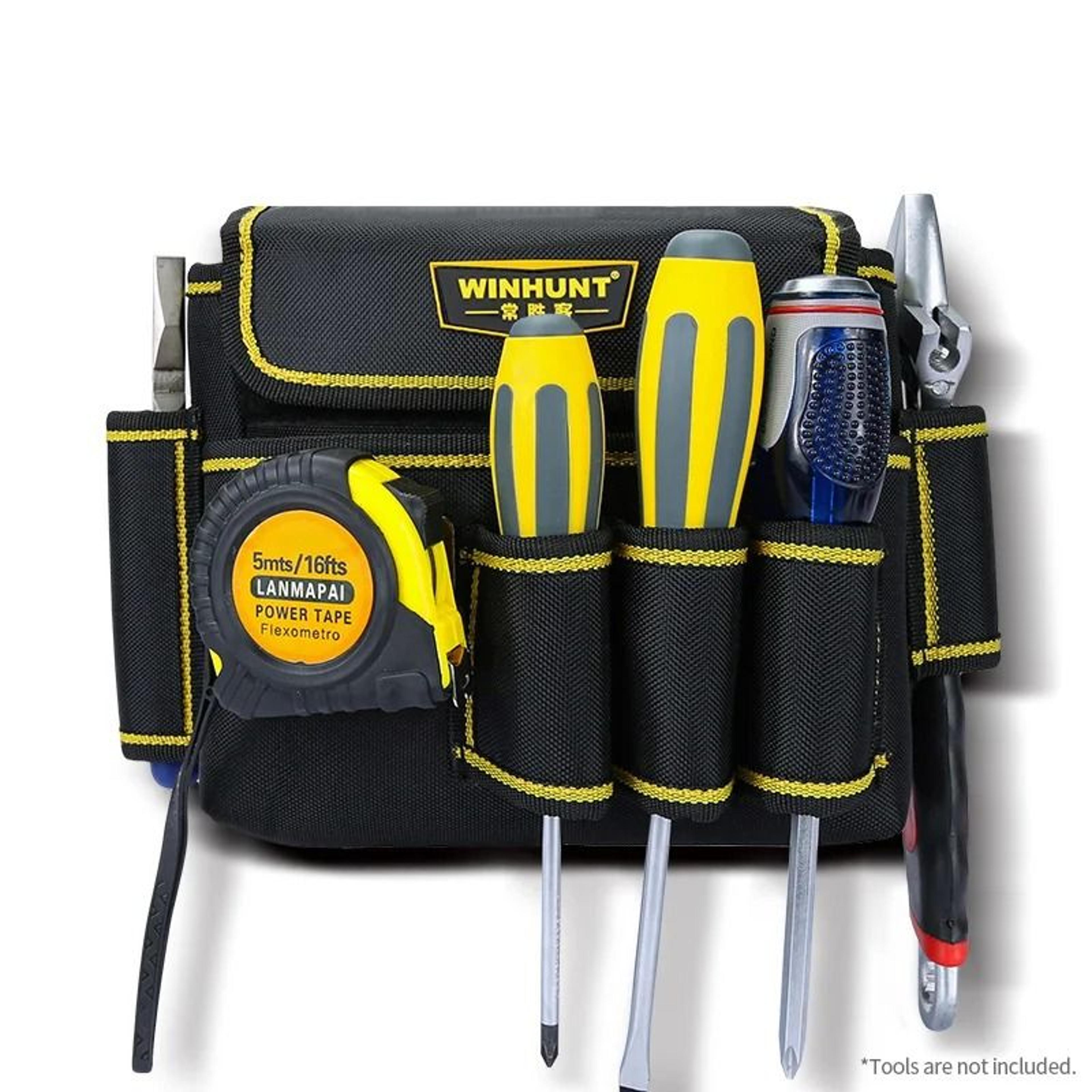 heavy duty multi pocket tool pouch with adjustable belt