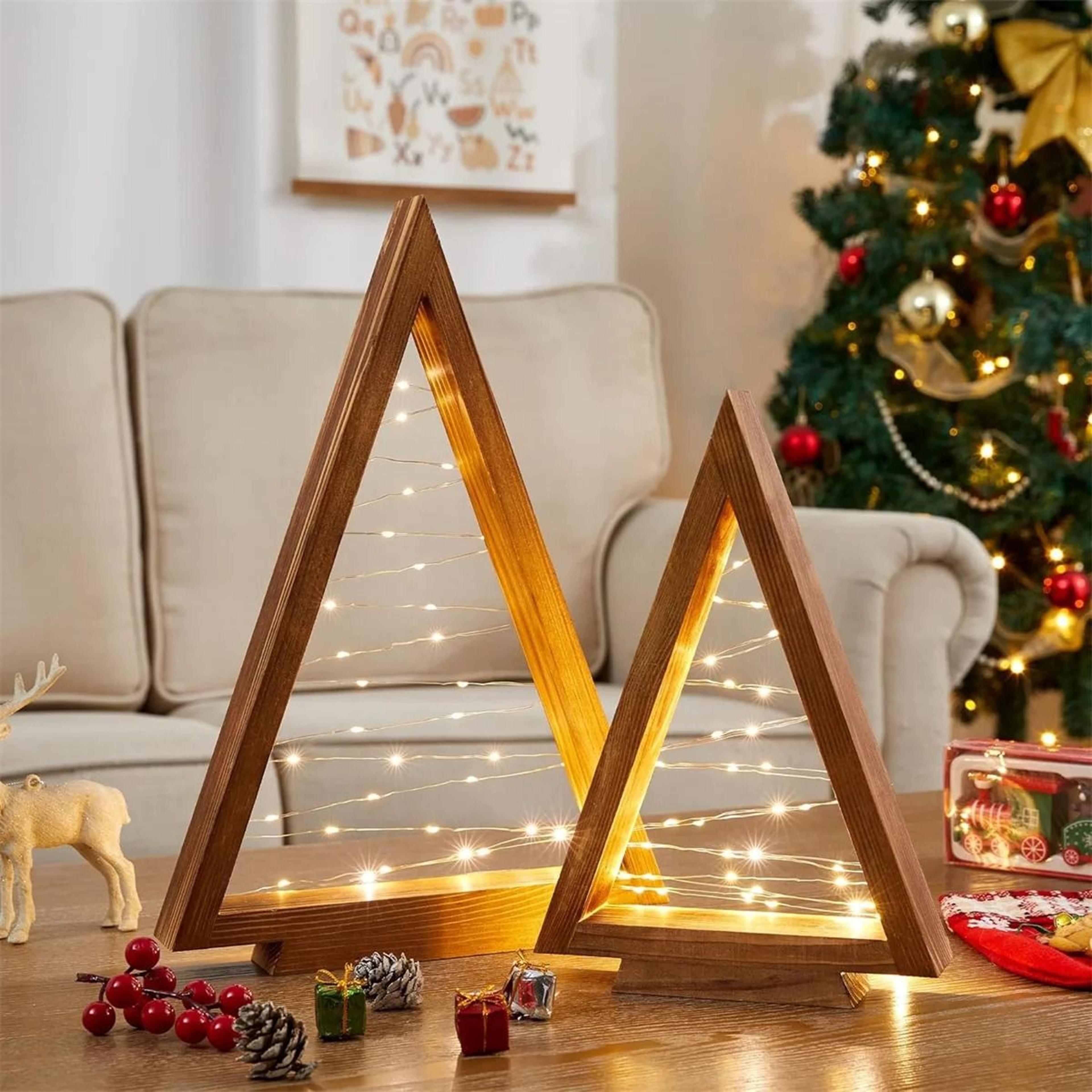 lighted wood christmas tree set for farmhouse table decor