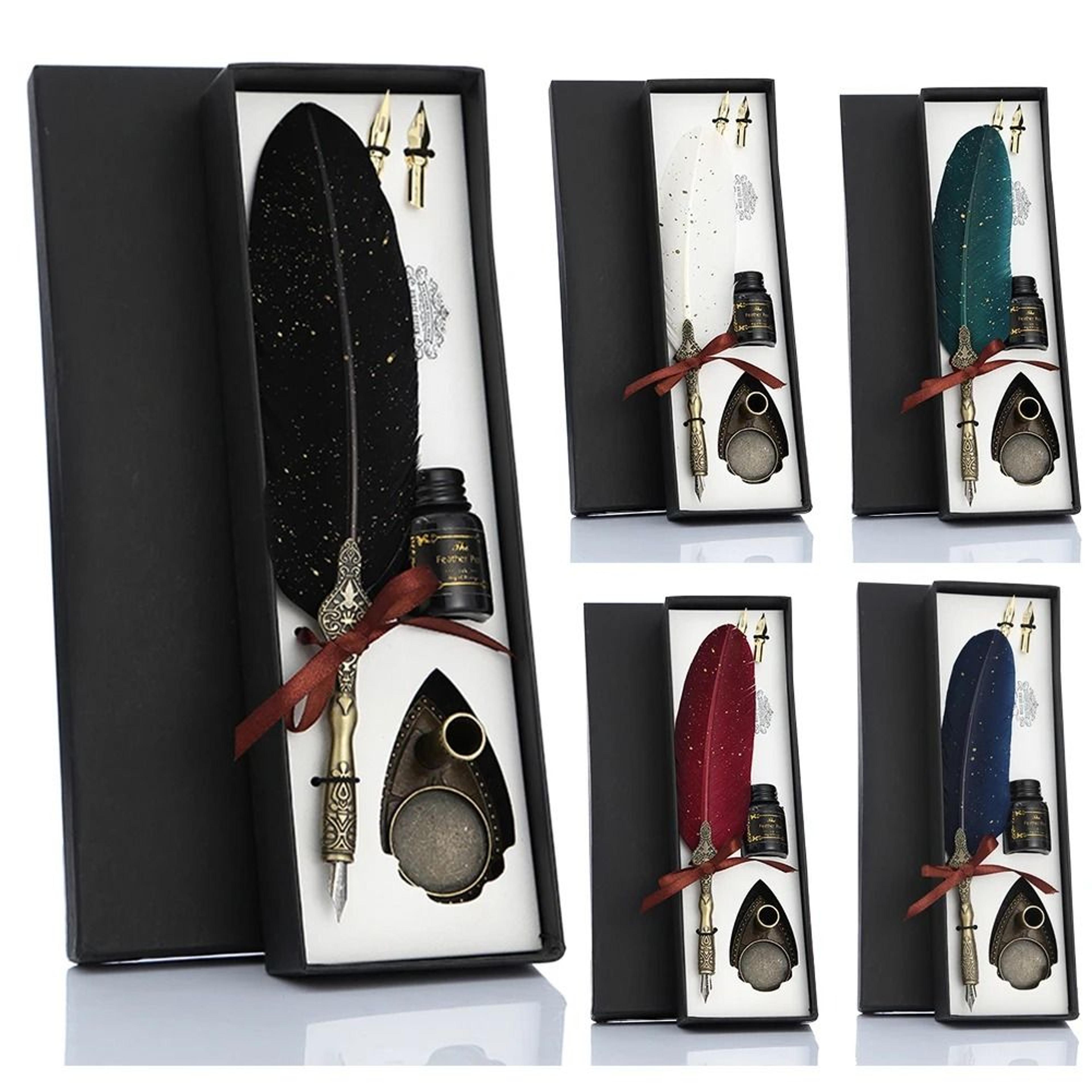 retro feather dip pen set with nibs gift box