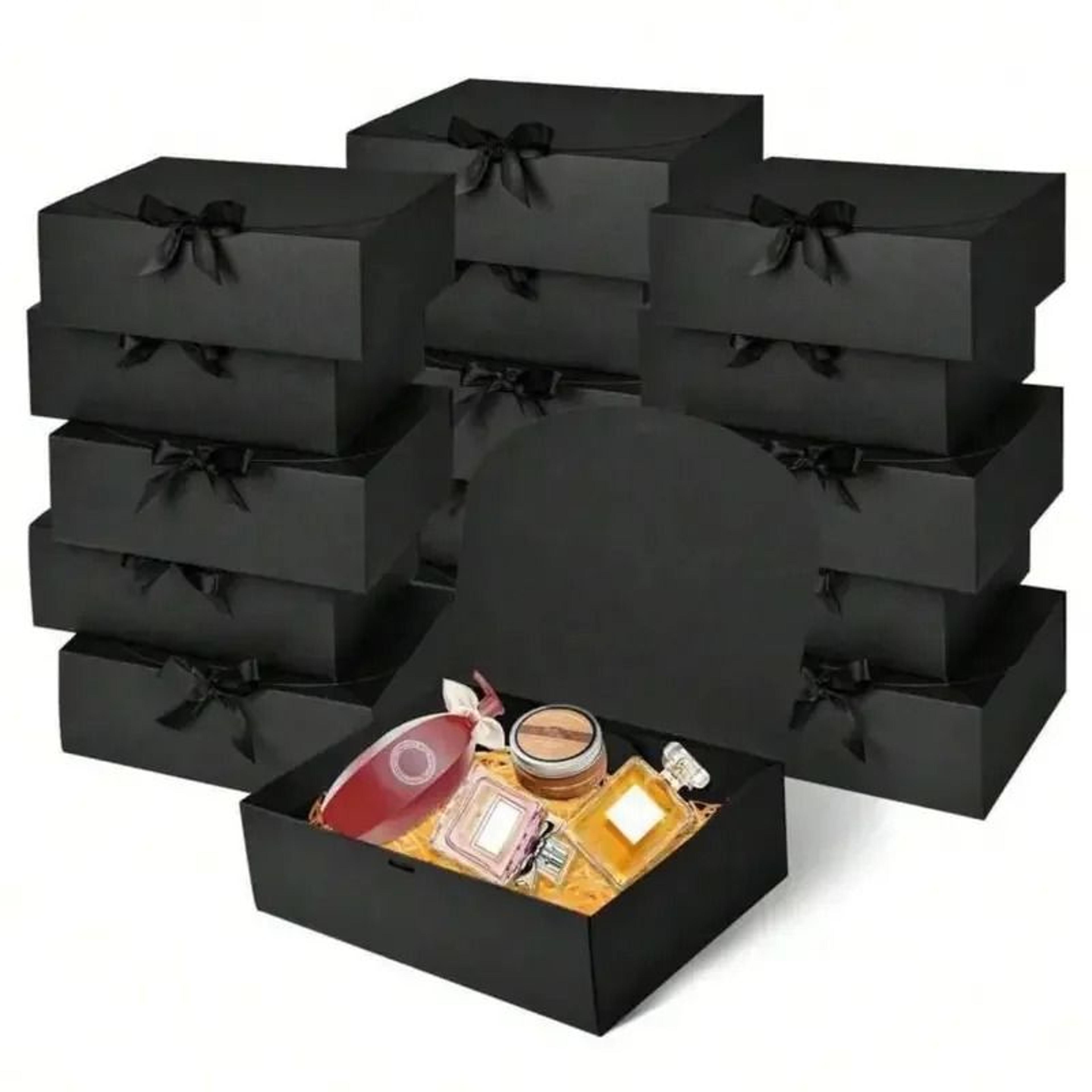 deluxe black gift box with lid and ribbon