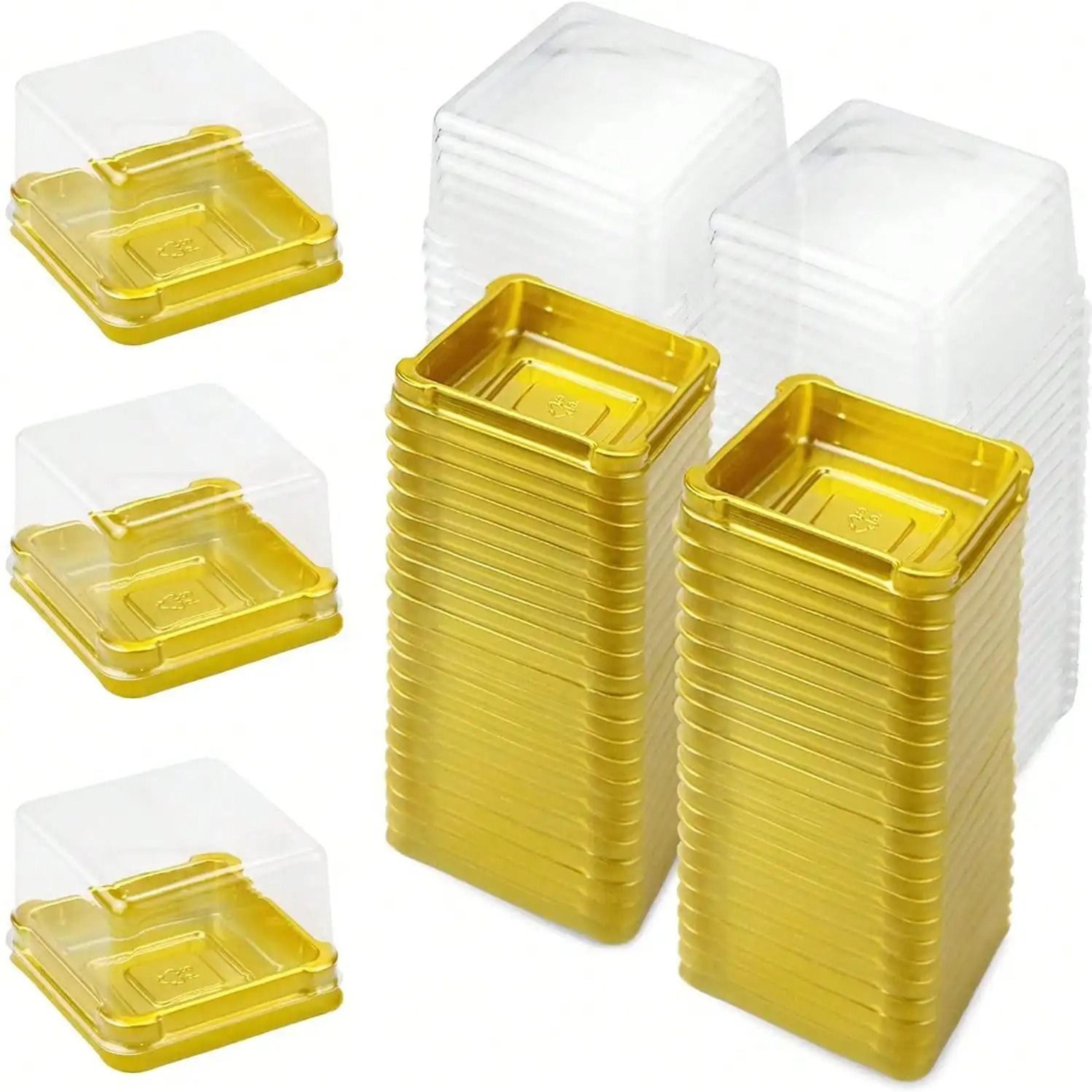 clear mini cupcake boxes with gold base 50 pack