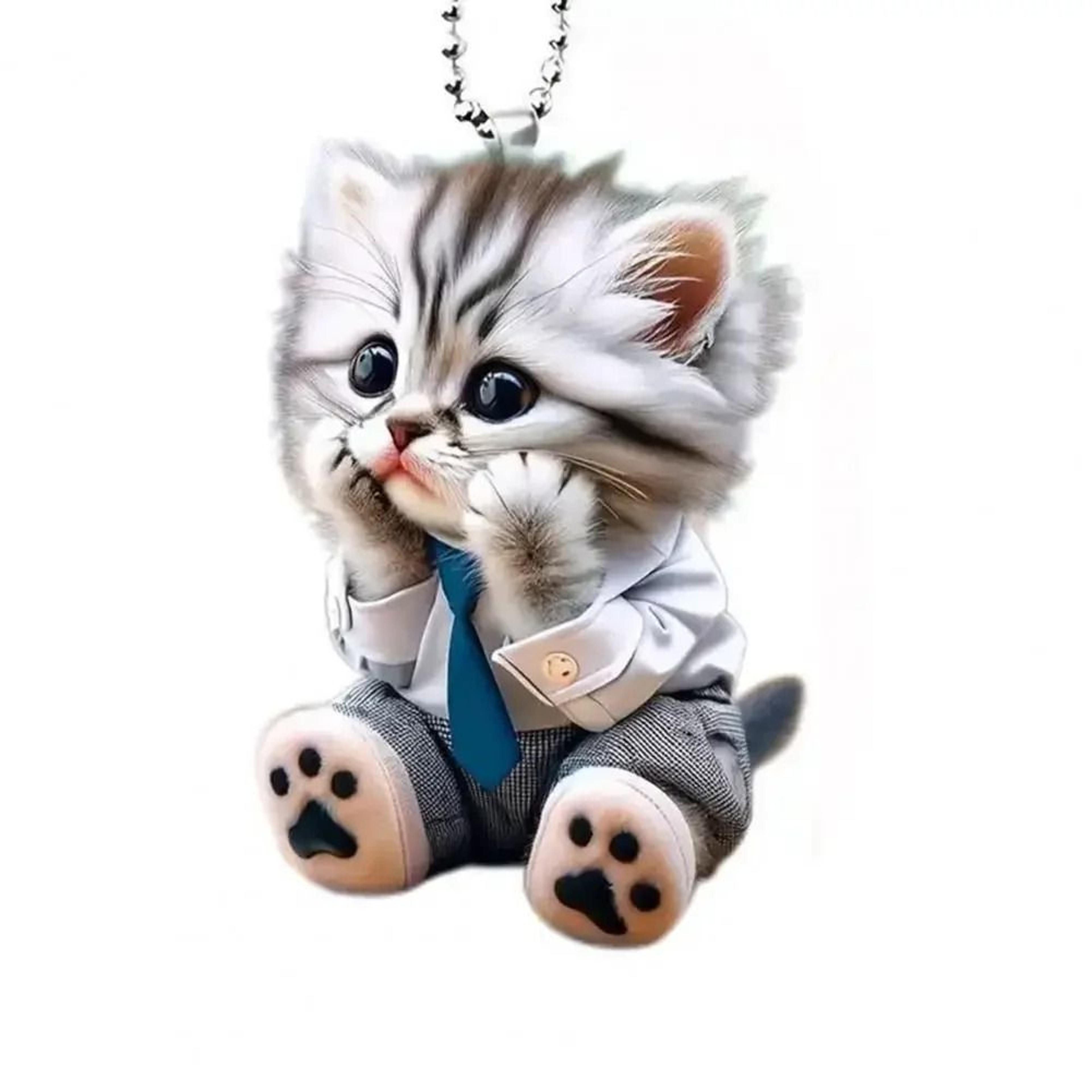 realistic cat car pendant rearview mirror hanging ornament with chain interior decor gift