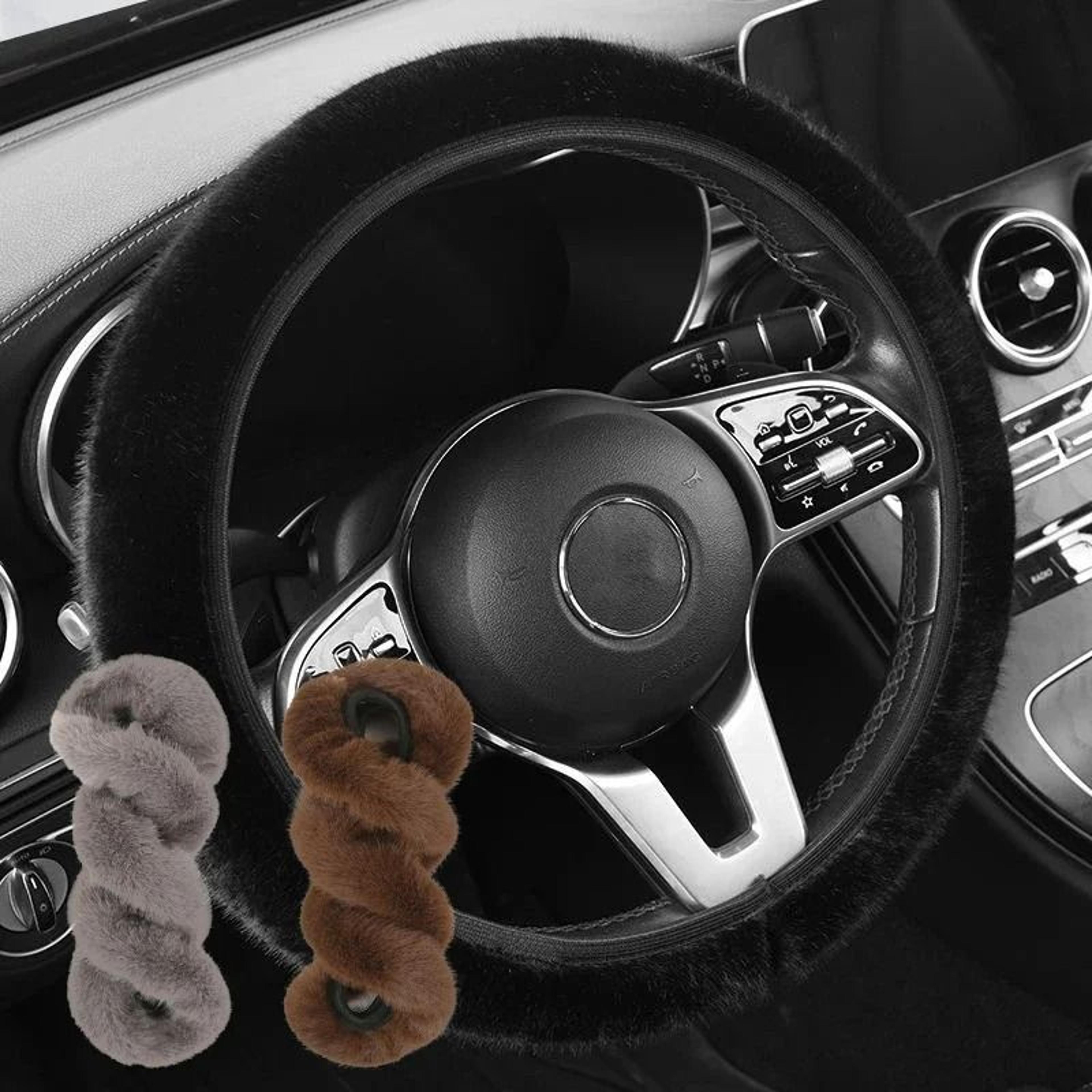 plush anti slip steering wheel cover warm faux fur elastic car grip