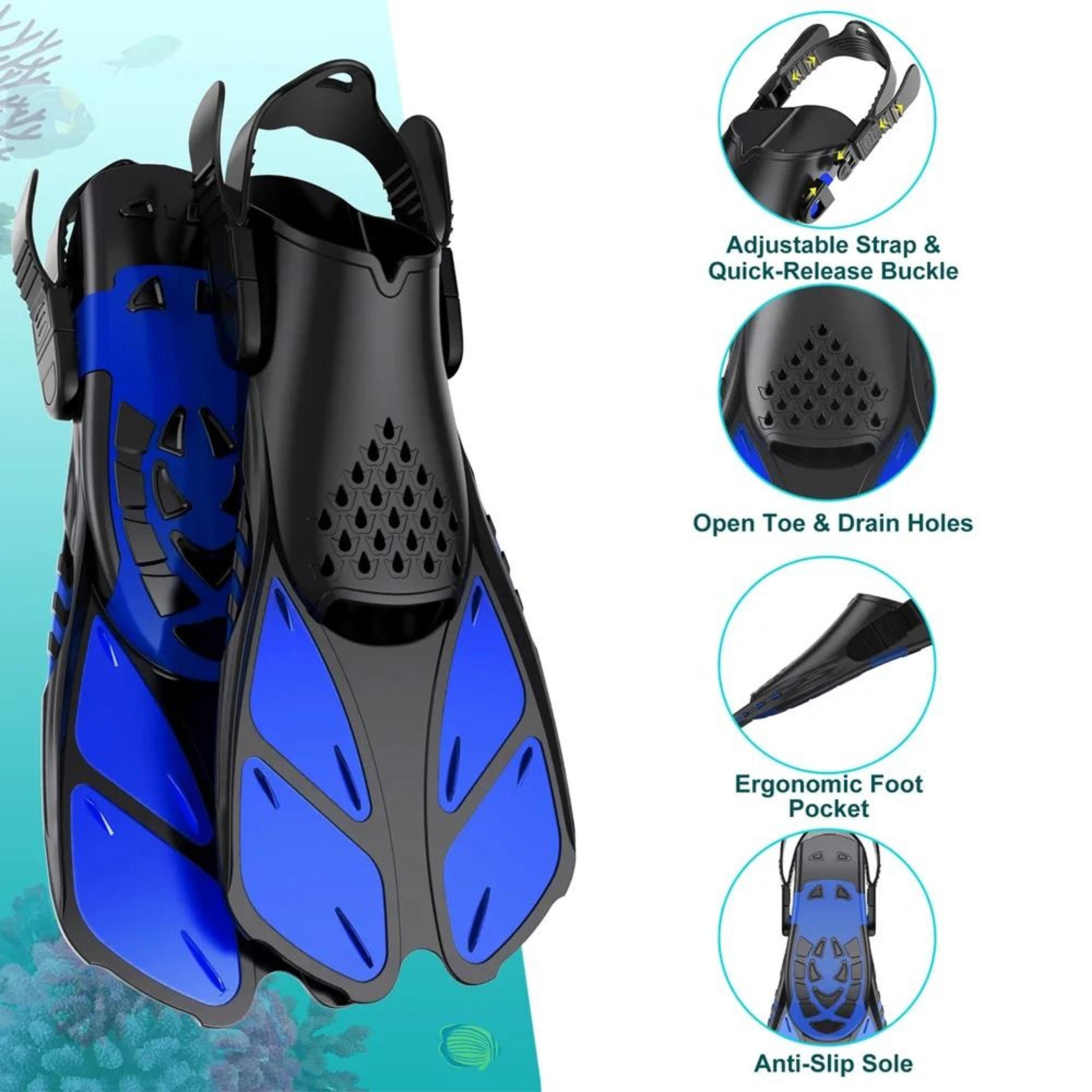 adjustable short snorkel fins for swimming diving and travel
