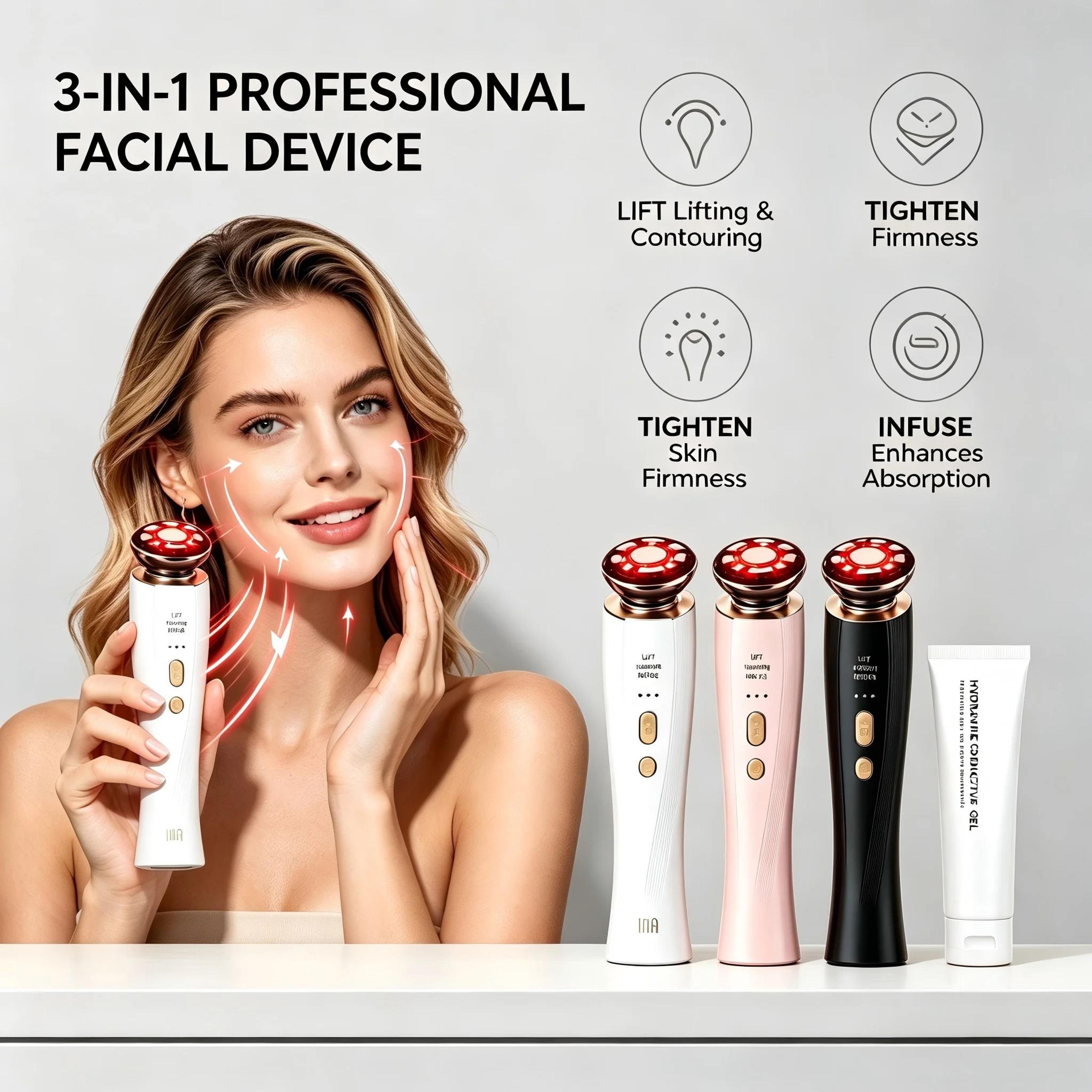 3 in 1 red light v shape face lifting massager