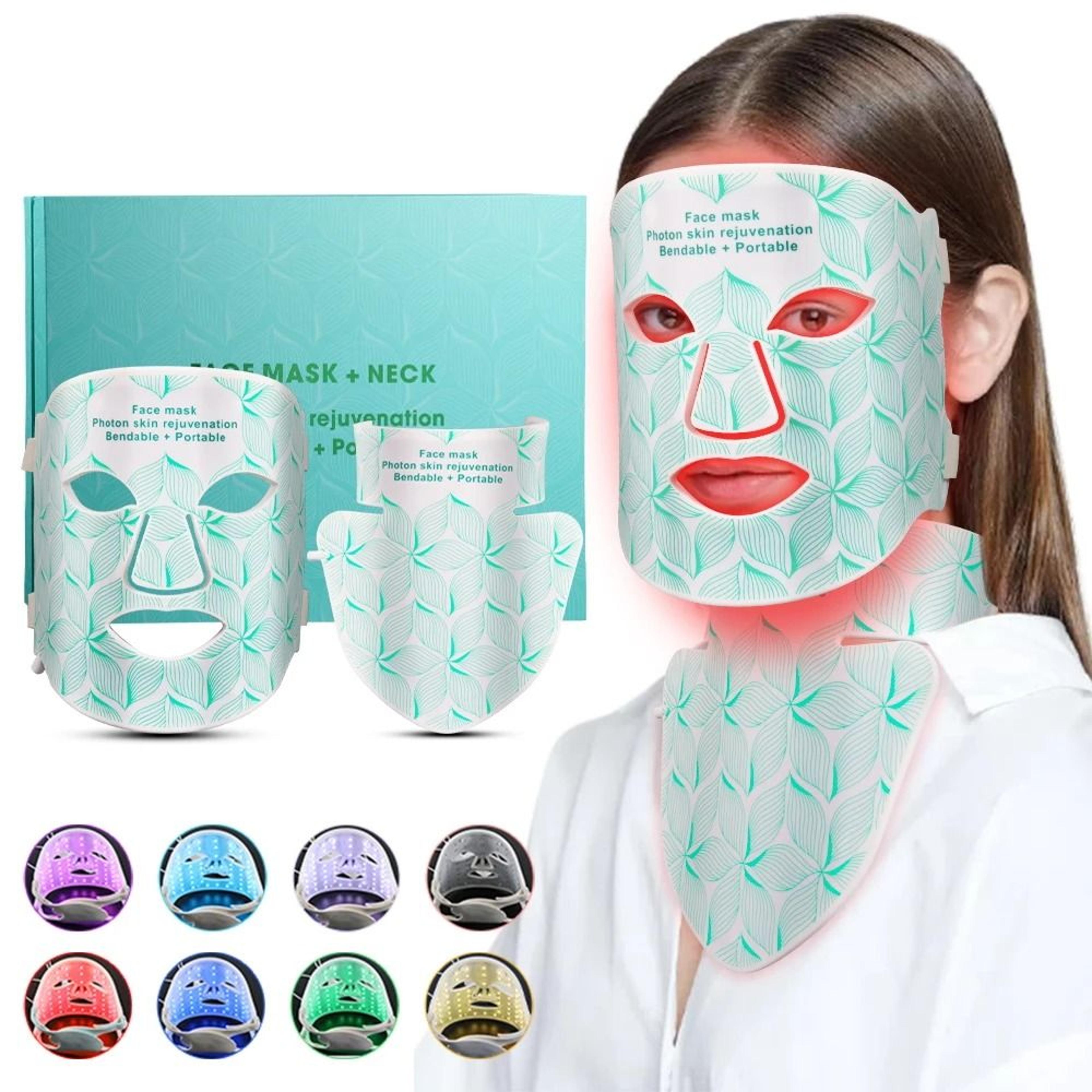led face mask with neck red light therapy for skin rejuvenation