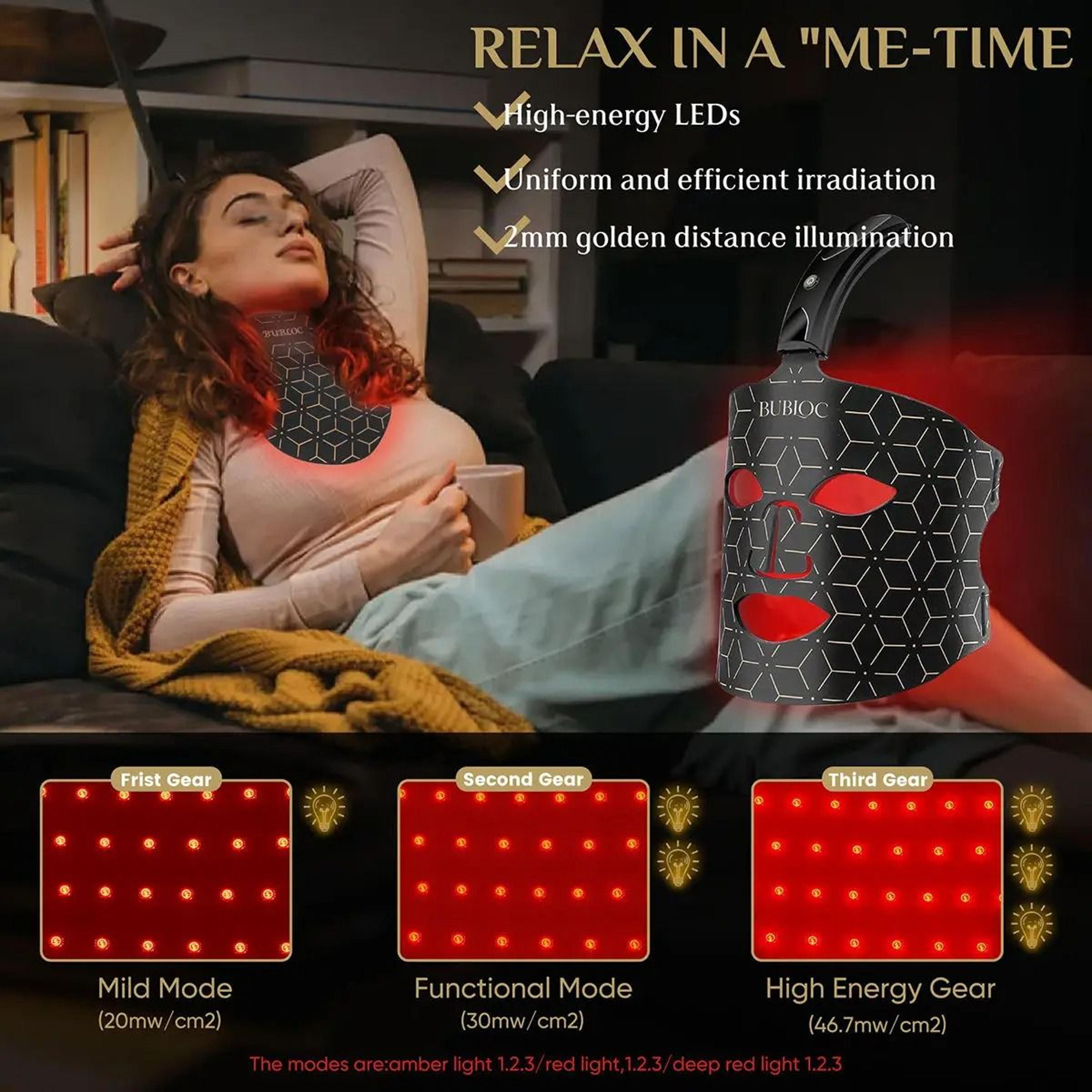 silicone led face mask with neck red light therapy for brighter skin