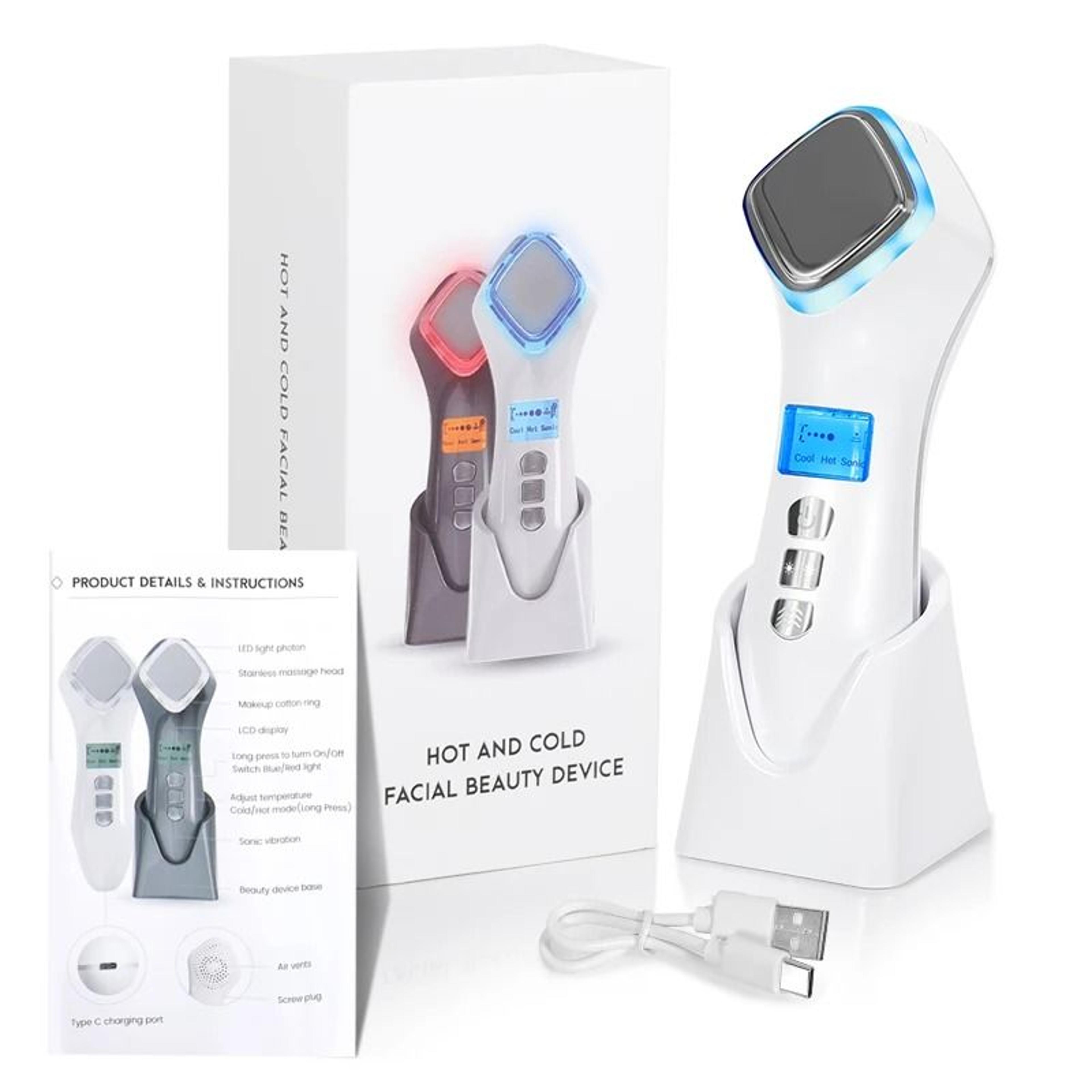 hot and cold facial massager red blue light sonic beauty device