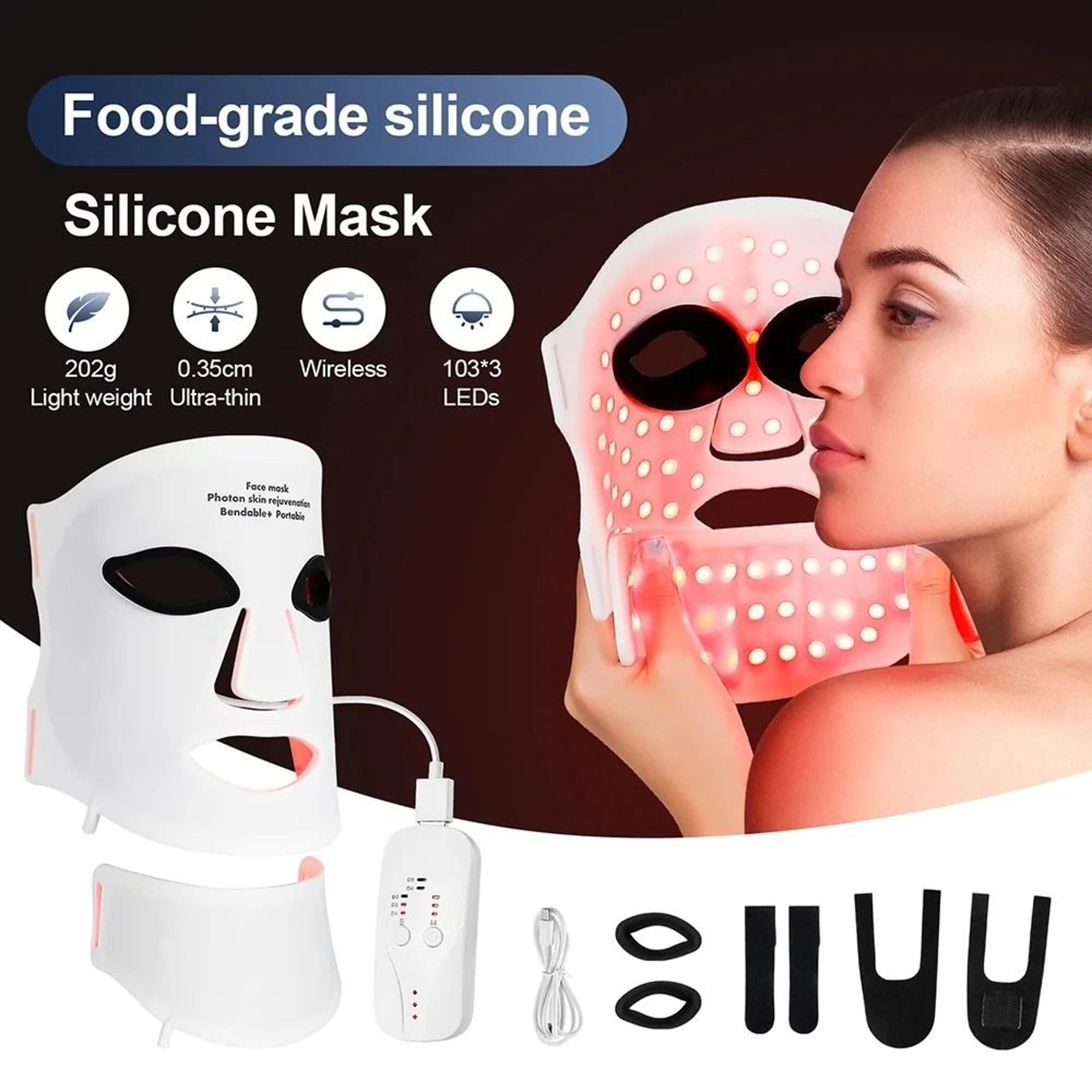 silicone led face and neck mask with 7 color red light therapy