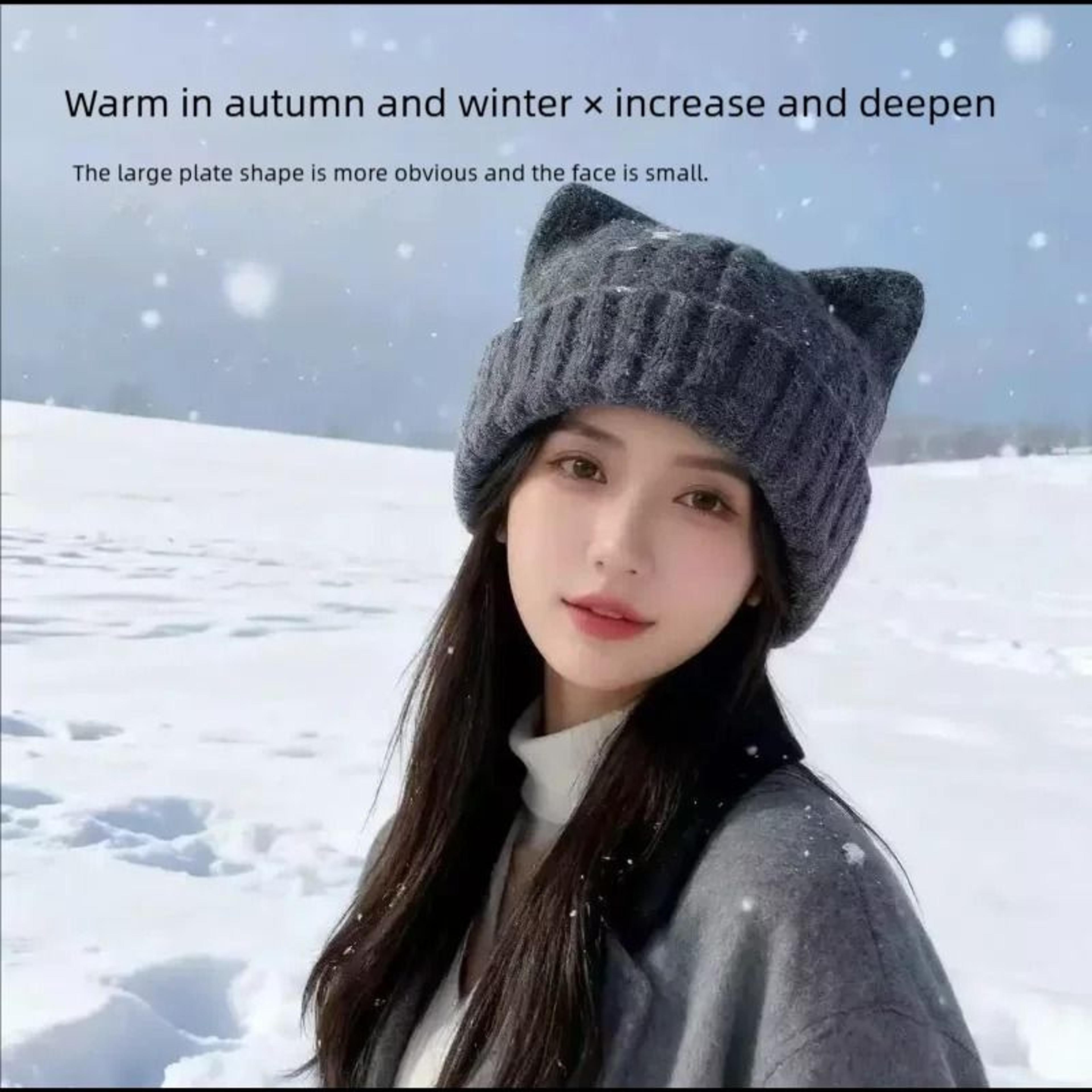 cozycat cat ear beanie thick knitted winter hat