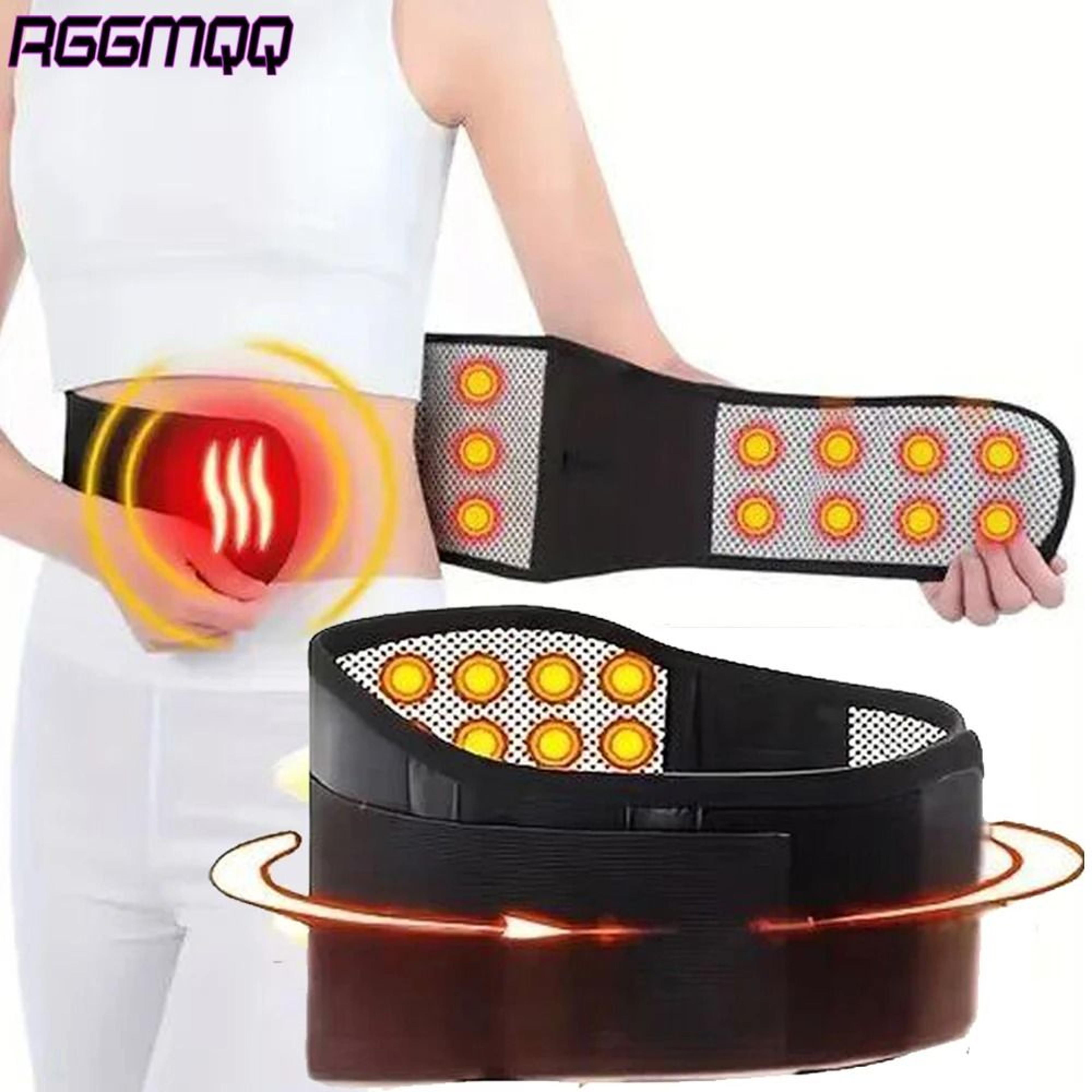 adjustable heated lumbar support belt with magnetic back panel